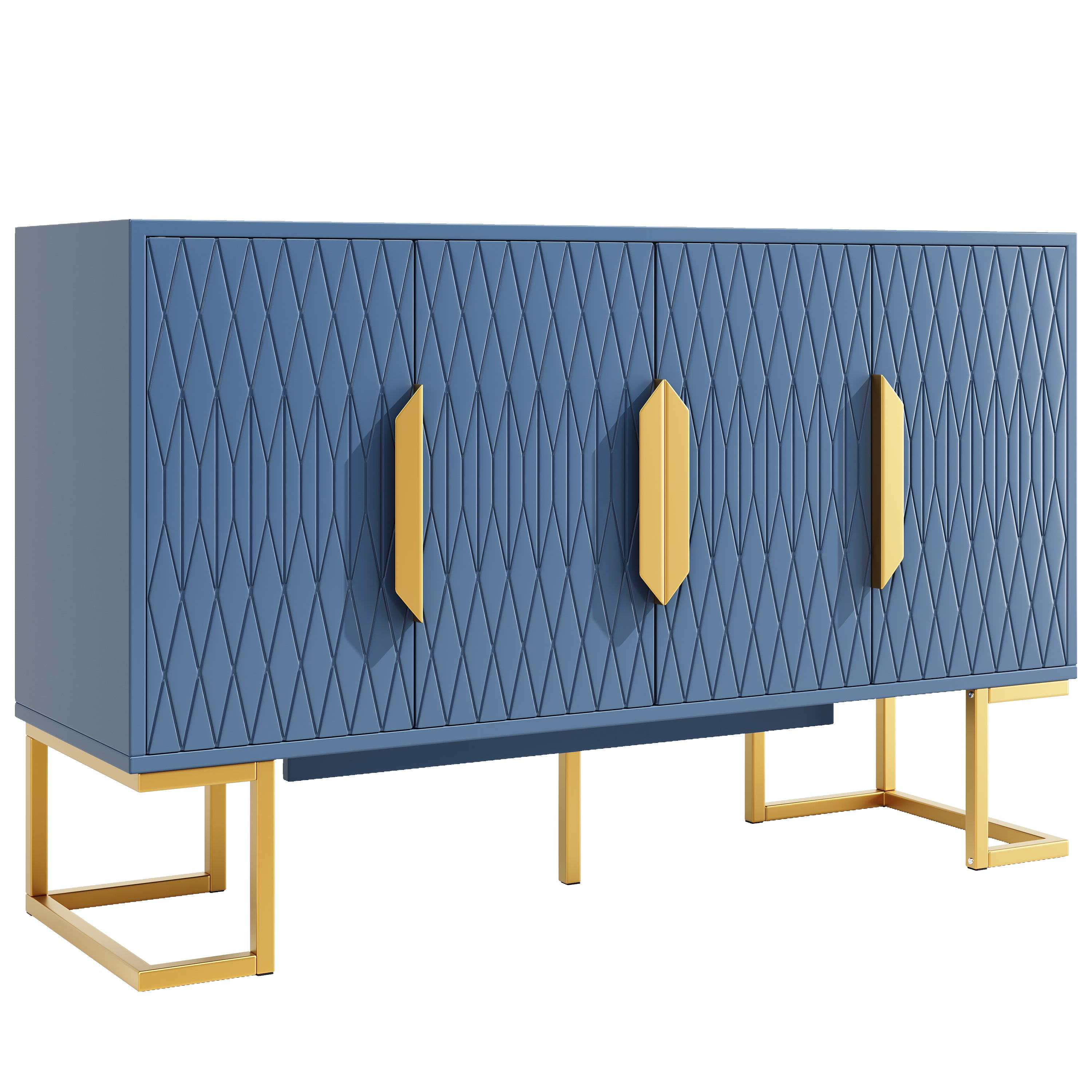 Modern Side Cabinet 140x80cm 4 Doors Adjustable Shelves - Blue/Black