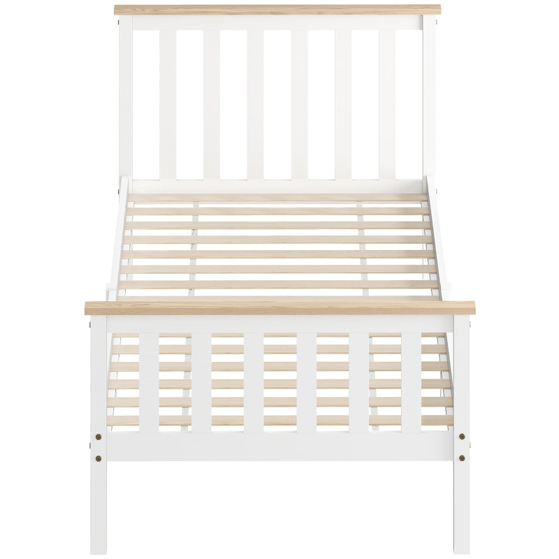Single Bed Wood Frame Lower Storage - Natural Wood/White