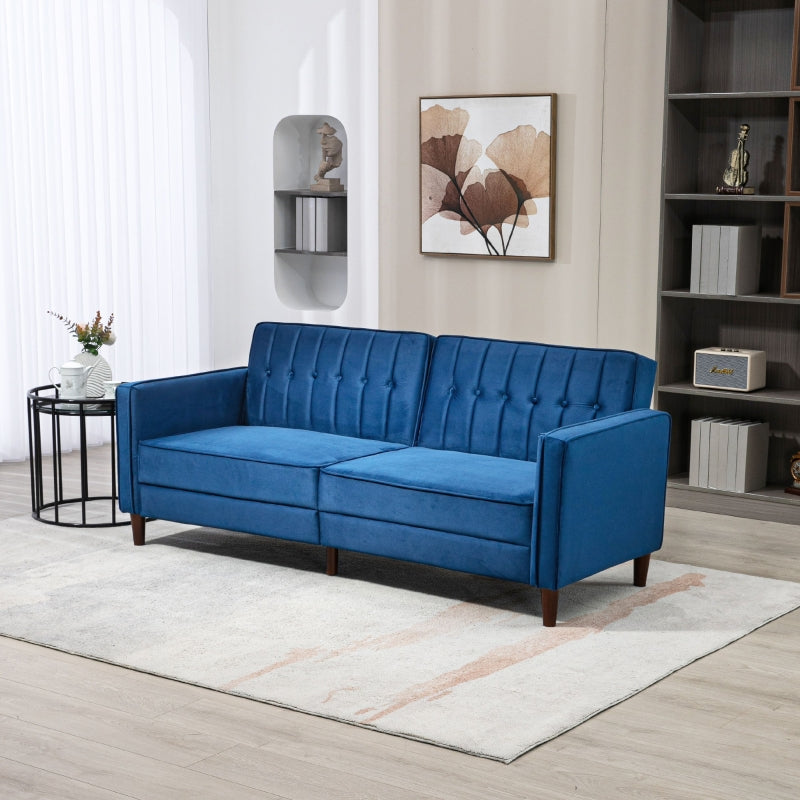 Three-Seater Sofa Bed Convertible Reclining Split Back Velvet-Feel Blue