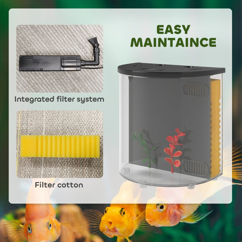 3L Small Fish Tank, Filter System LED Light for Betta Goldfish Shrimp, Black