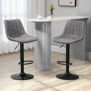 Modern Bar Stools Set of 2, Height Adjustable Swivel with Backrest, Gas Lift, Footrest, Microfibre, Grey