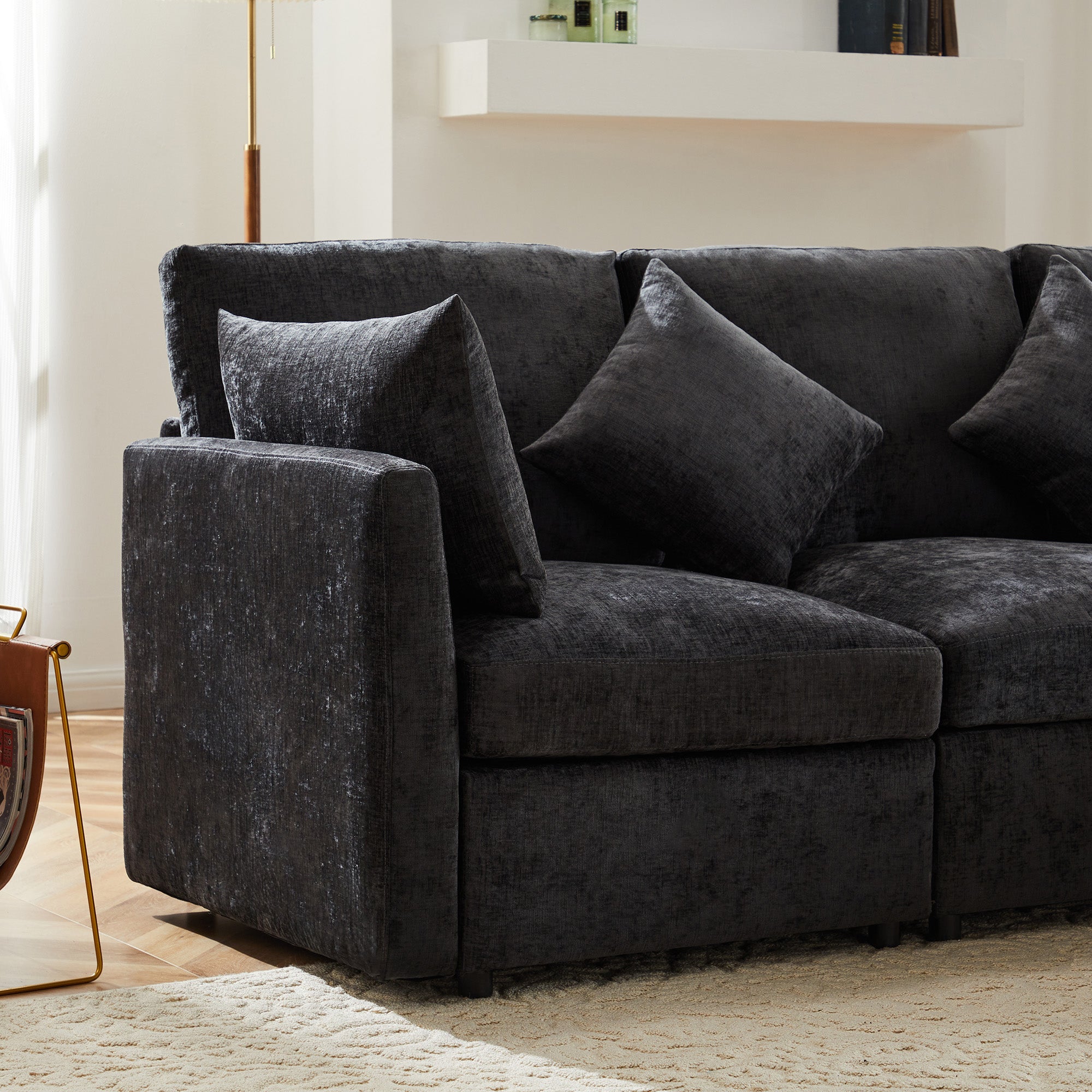 Sofa, Three-Seater, Four-Seater, L-Shaped Corner with Footstool, Chenille Fabric
