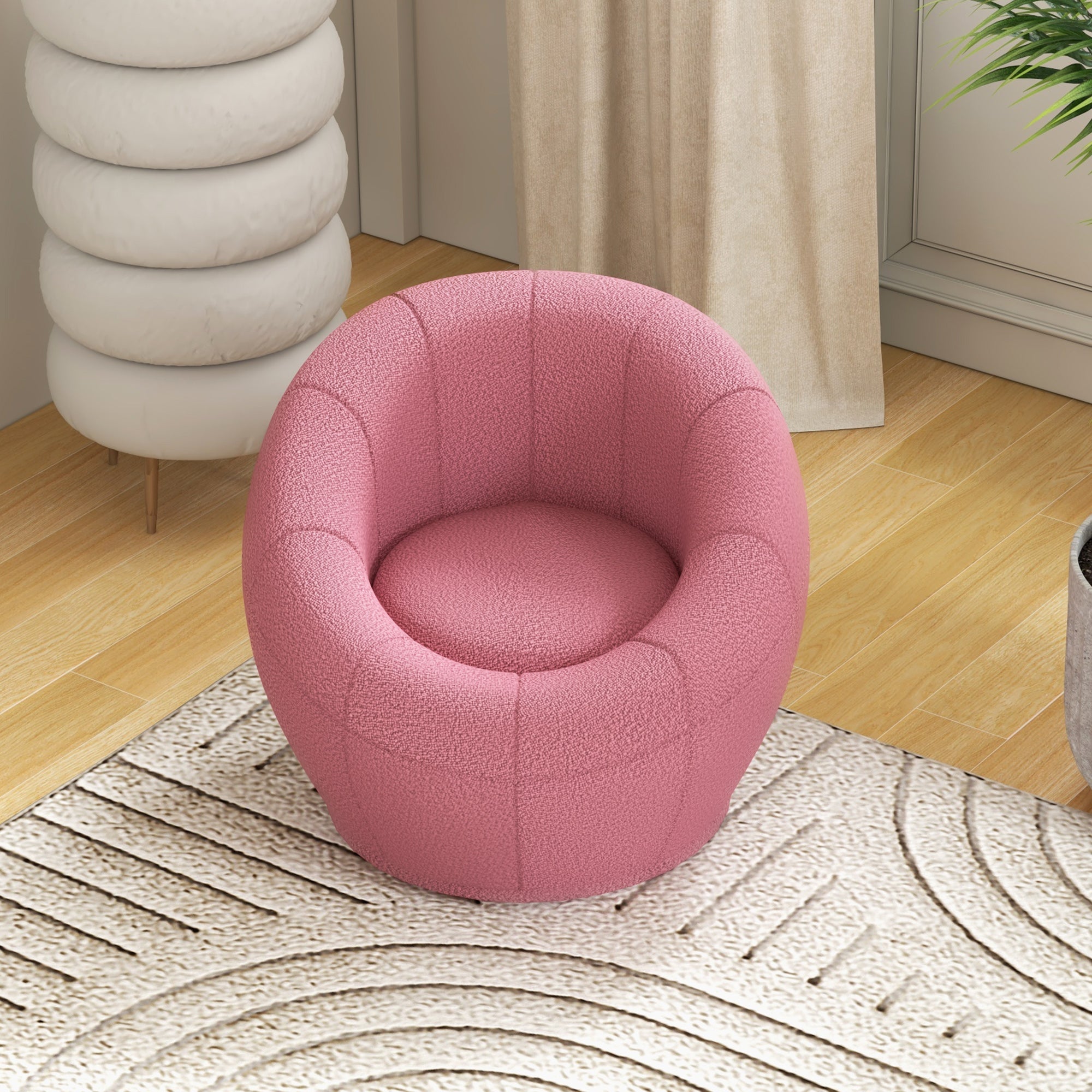 Swivel Lounge Chair, Plush, Single, 120 kg capacity, Pink