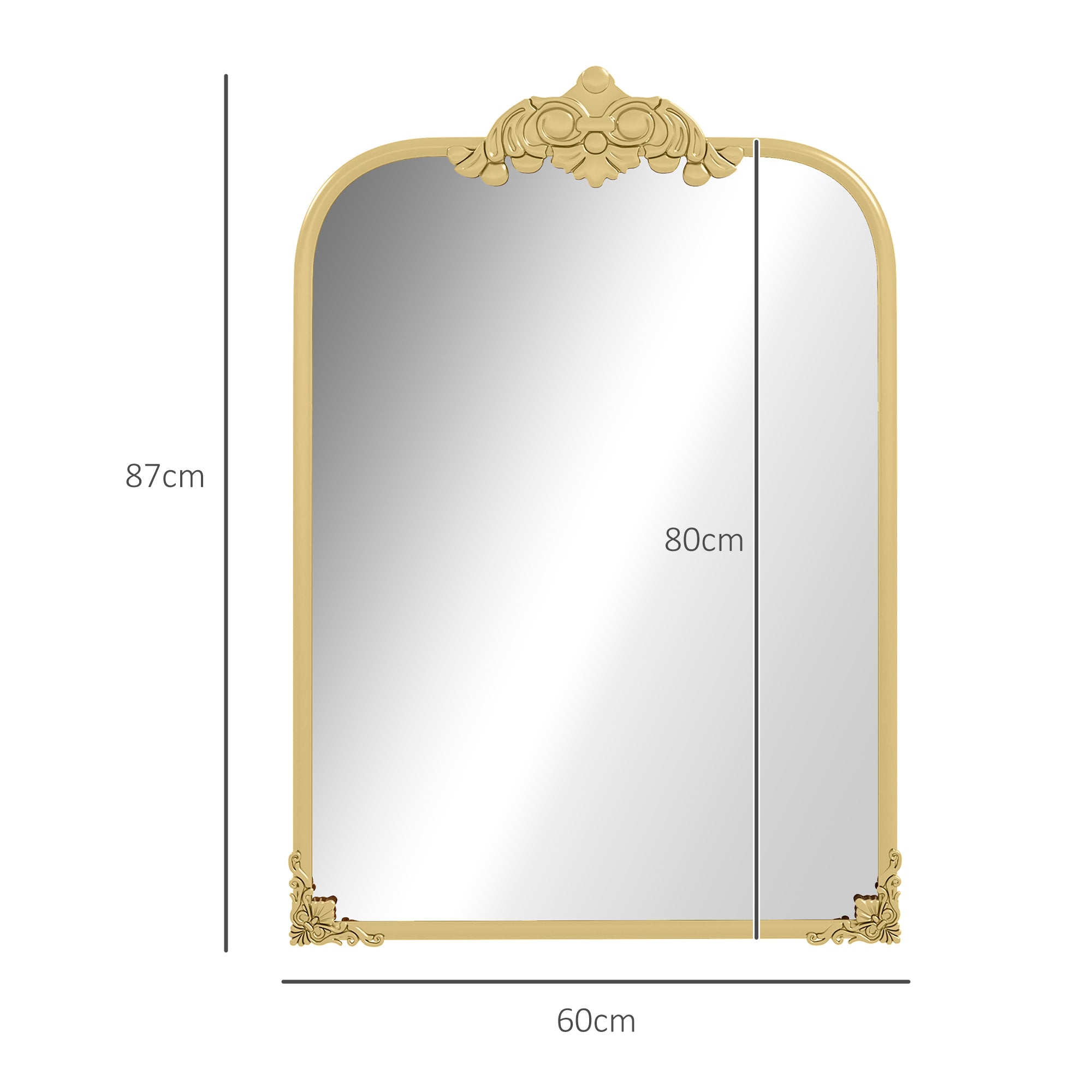 Wall Mirror Baroque Style Decorative Metal Frame 60x87cm, Gold