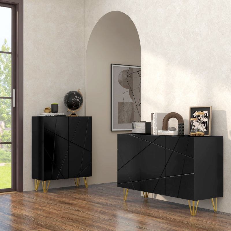 Modern Luxe Sideboard, High Gloss with Hairpin Legs - Black