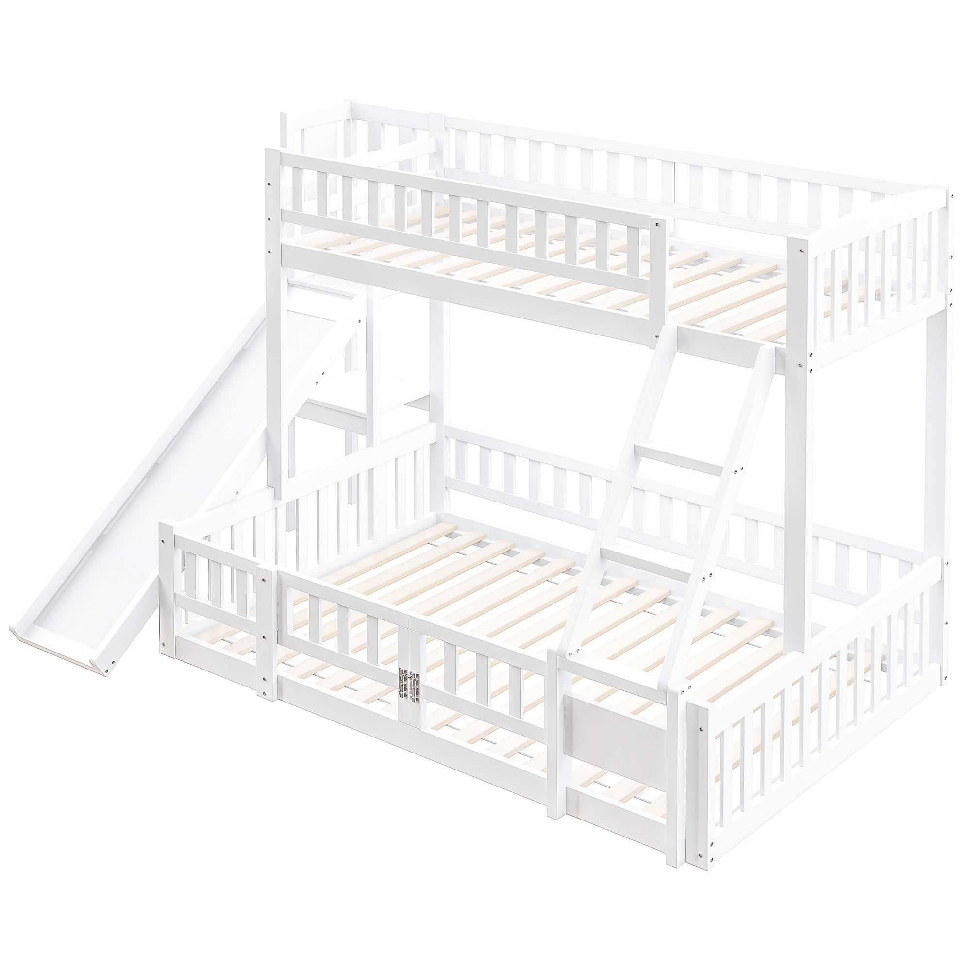 Bunk Bed 90x200 & 140x200, Slide, Pine Wood, White