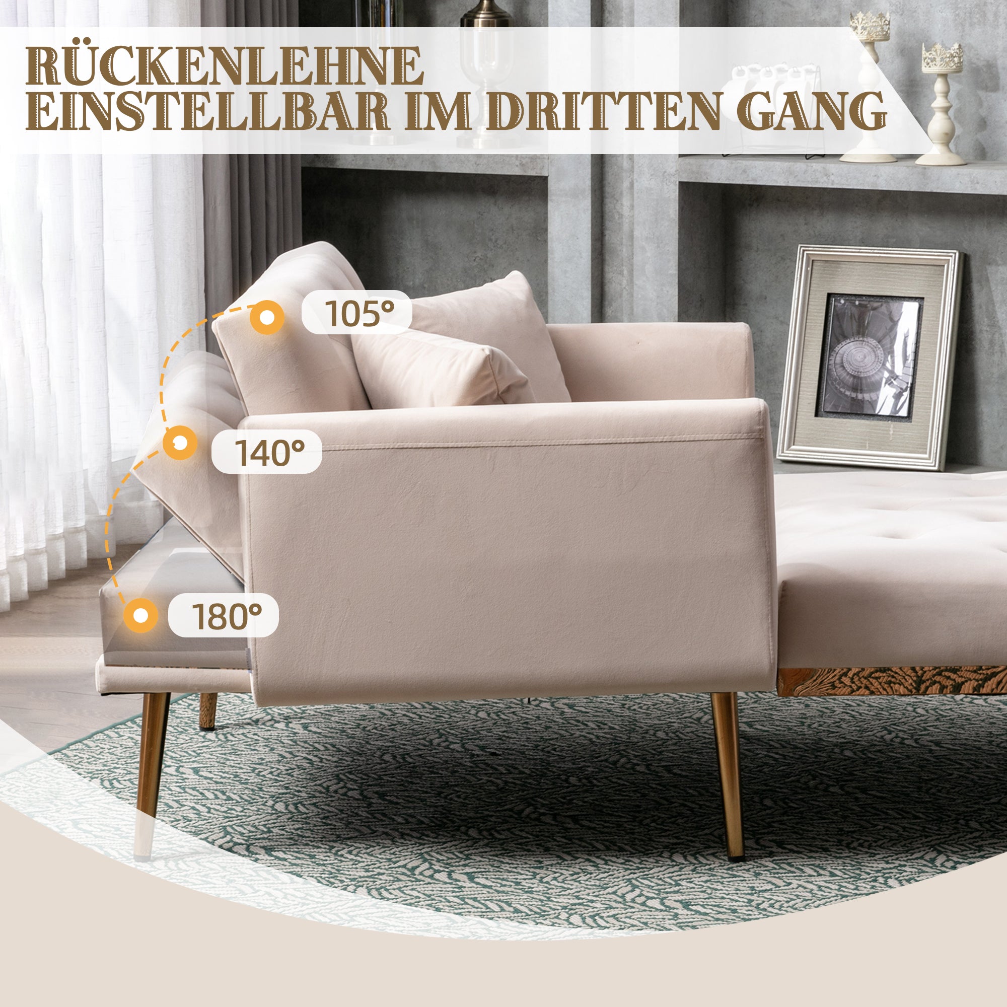 Armchair, Adjustable Backrest Recliner Folding Sofa, Beige