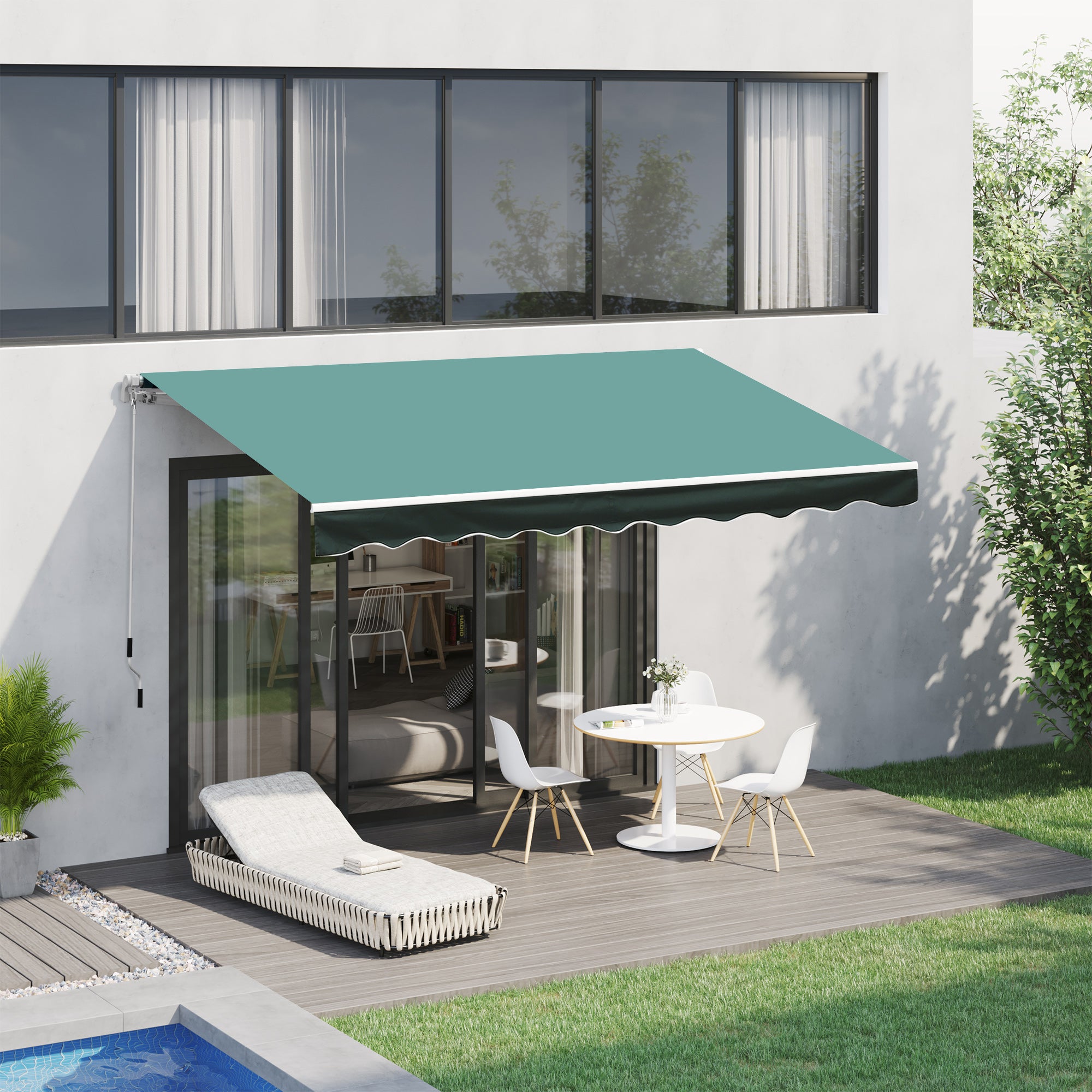 Sun Shade Awning Canopy, Manual Retractable 3x2.5m Garden Patio, Dark Green