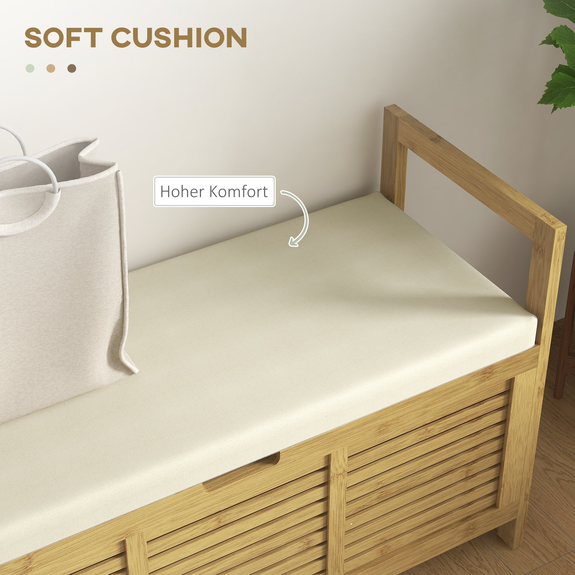 Shoe Bench with Hinged Lid and Rack, Hallway Storage, 100 x 40 x 60 cm, Bamboo