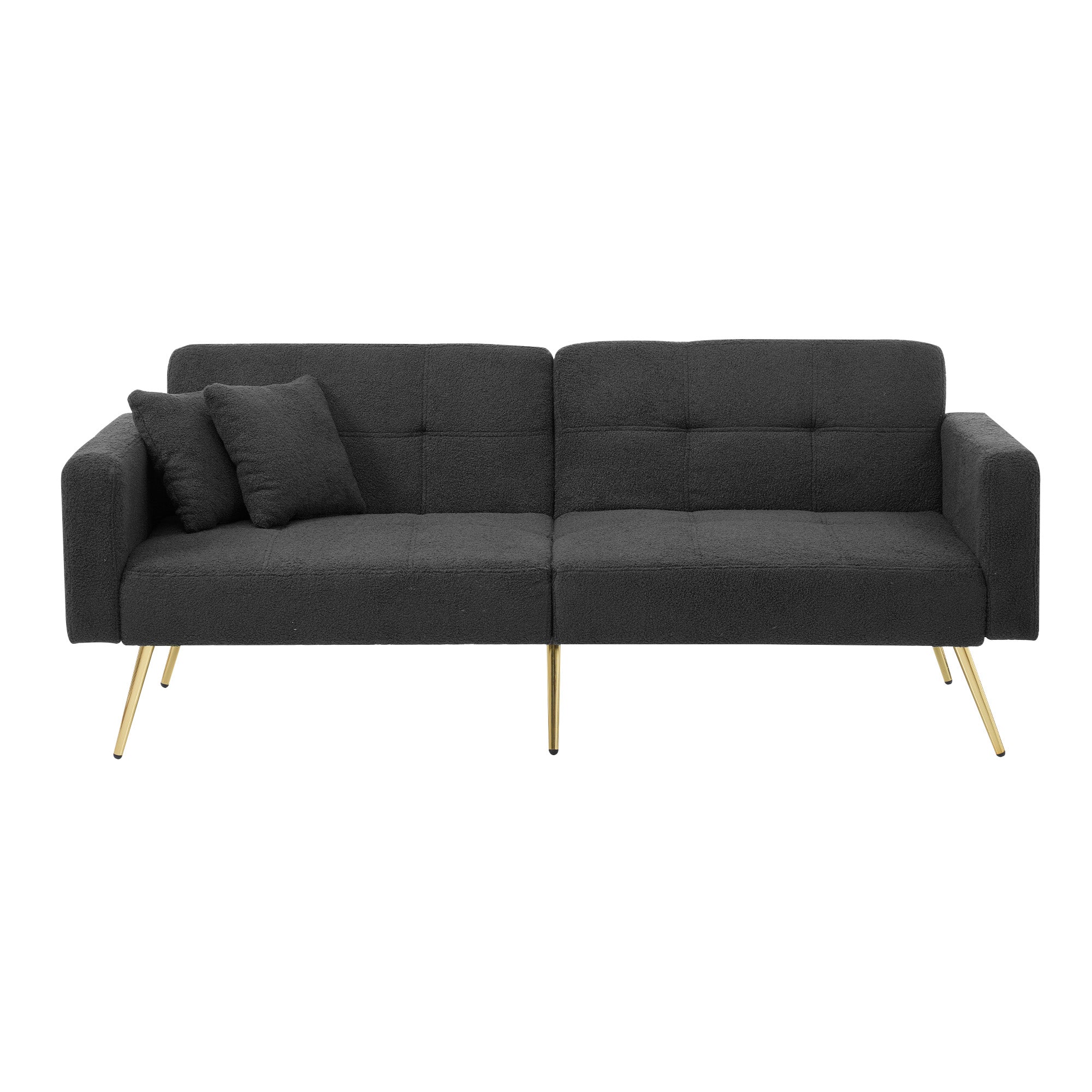 Sofa Bed, Adjustable Angle with Cushions & Storage Pockets, Golden Legs