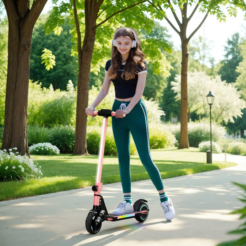 SPORTNOW Folding Electric Scooter with Dual Brakes, Front Suspension, LED Lights, Pink