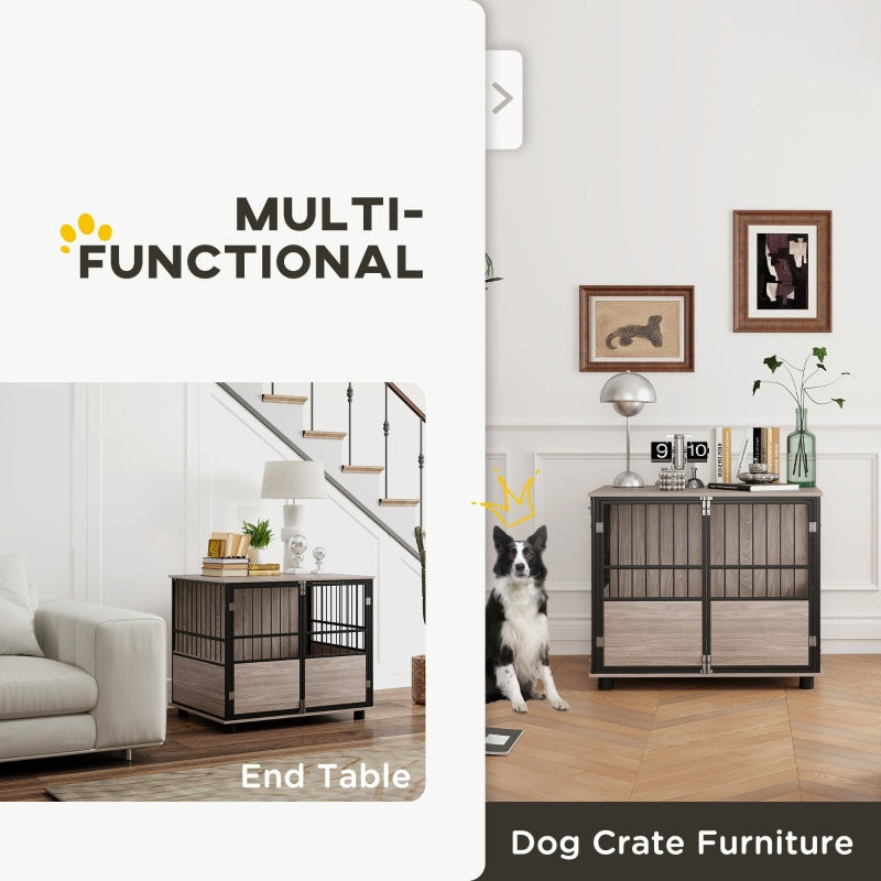 Furniture Style Dog Crate End Table Indoor 3 Doors, Soft Washable Cushion, 80cm