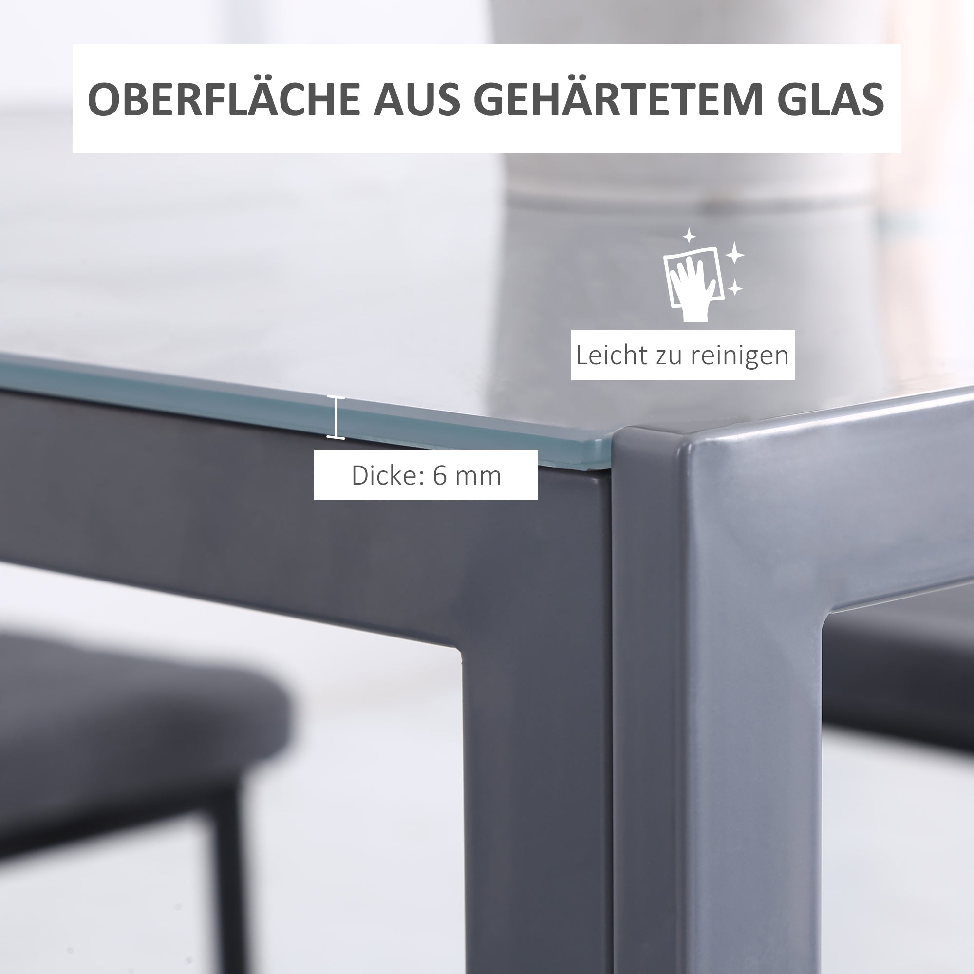 Square Dining Table 4 Person Tempered Glass Modern Grey