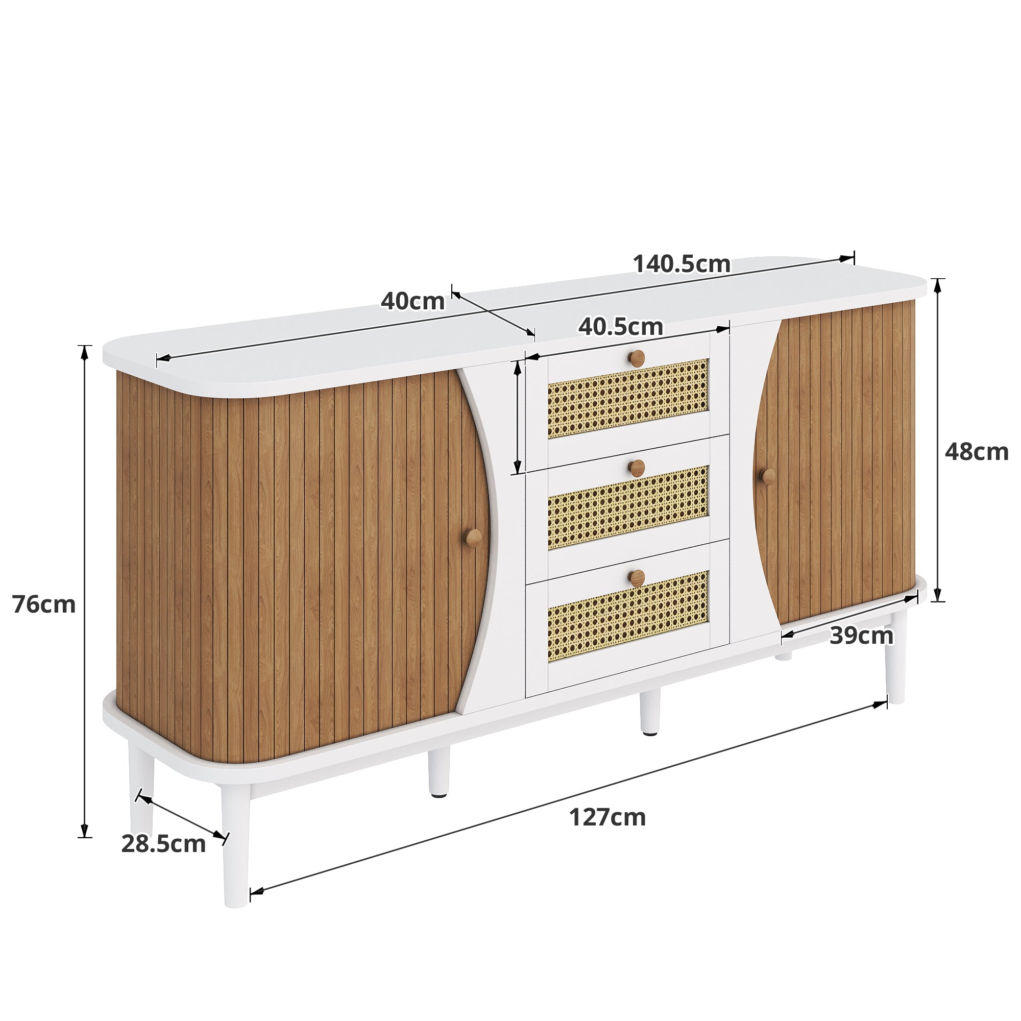 Sideboard Rattan Sliding Doors Adjustable Shelves - Curved Top