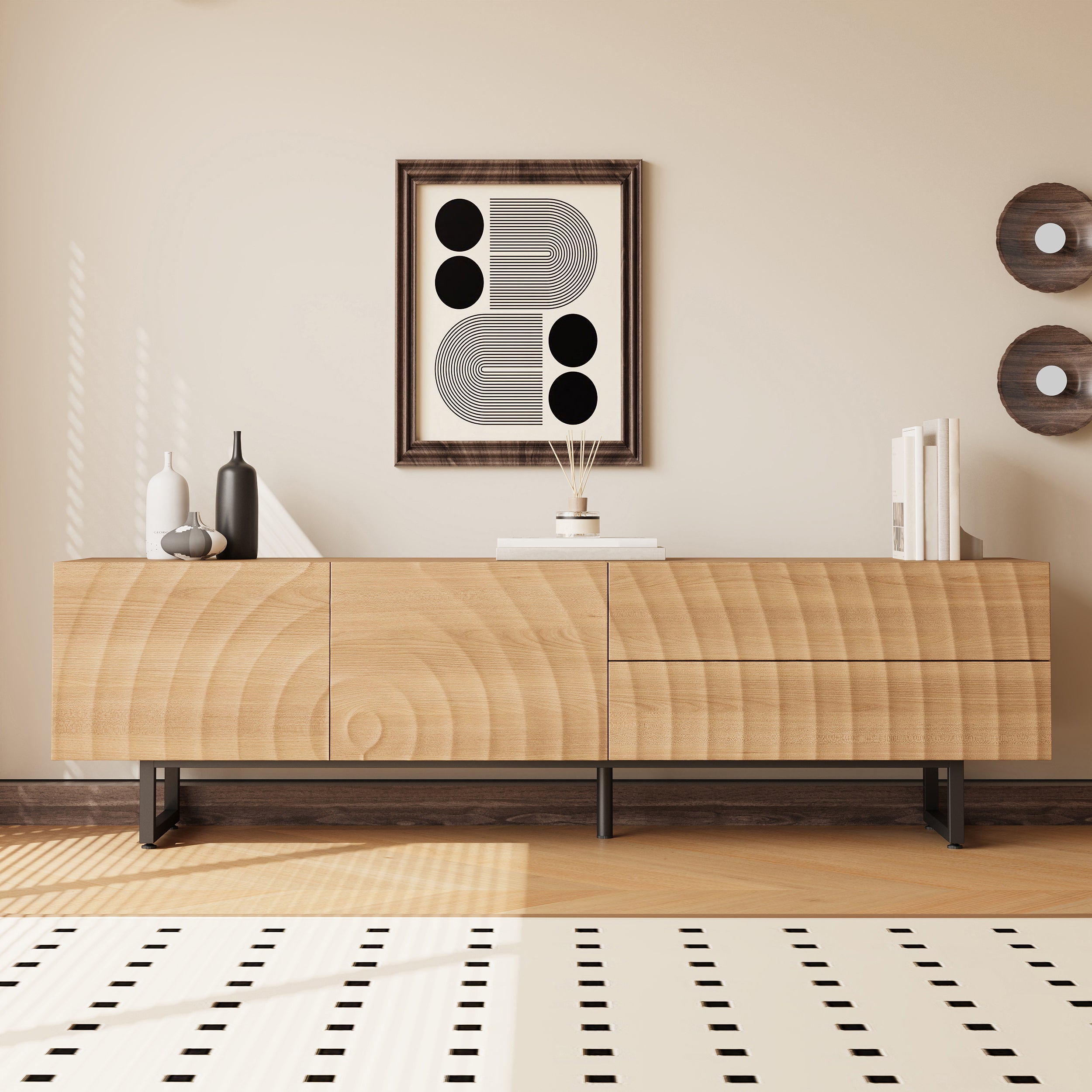 Low TV Cabinet Modern 180cm with Unique 3D Texture