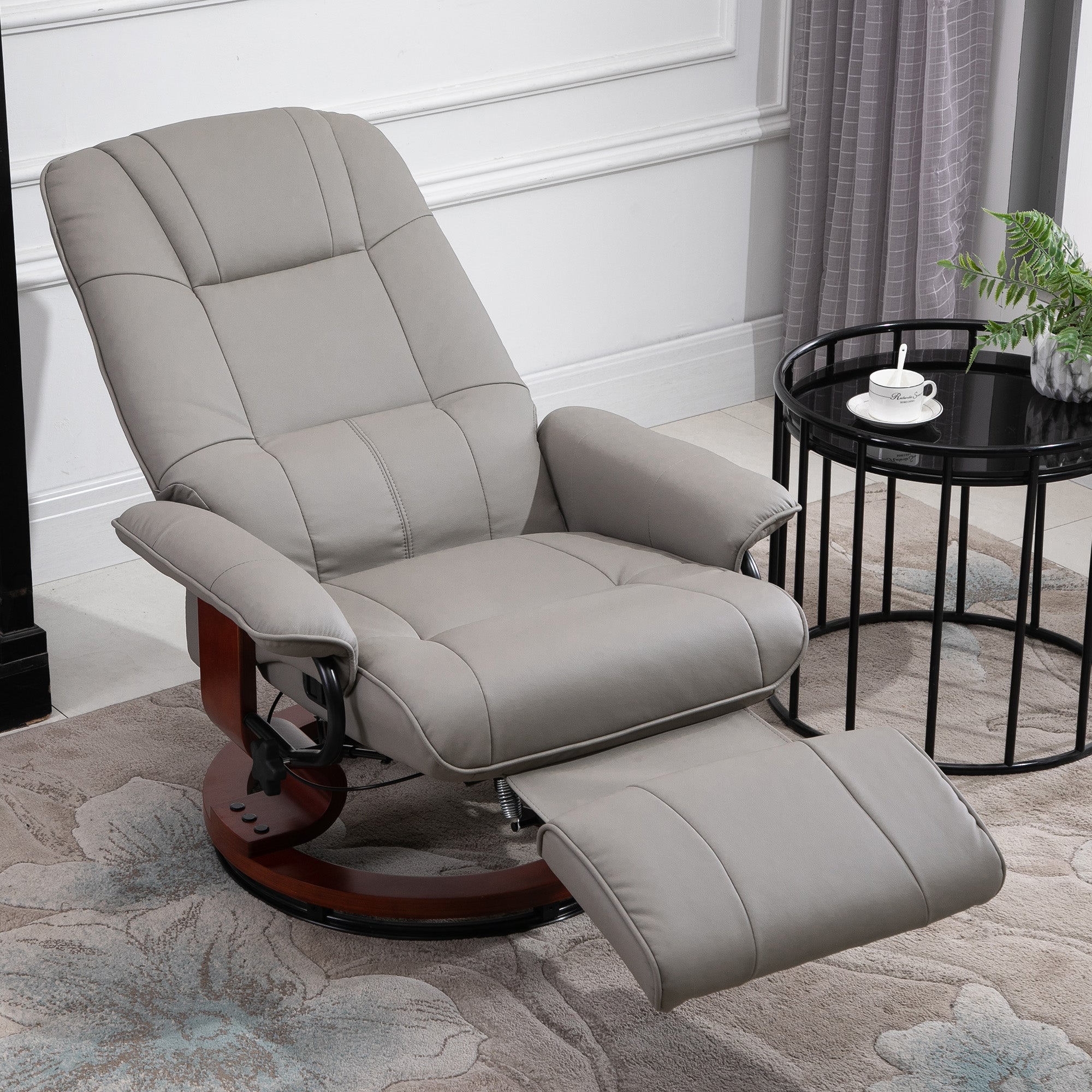 360° Swivel Recliner Chair with Footstool, Manual Recliner Armchair, Faux Leather, Grey