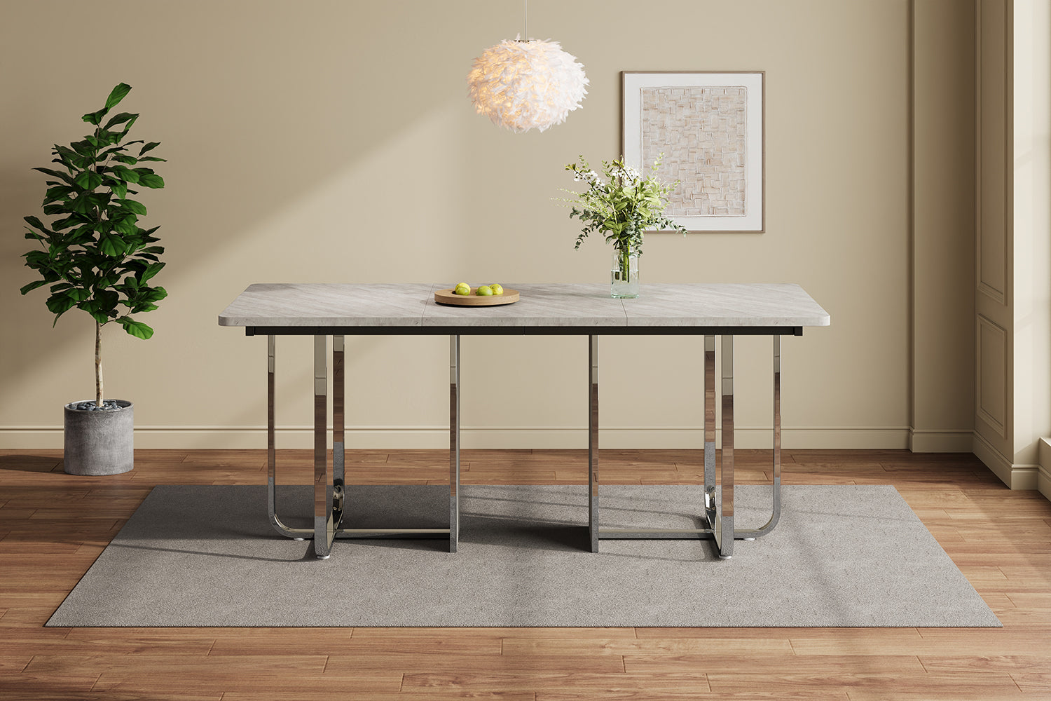 Dining Table 180x80cm Rectangular 6-Seater Metal Legs - Grey/Silver