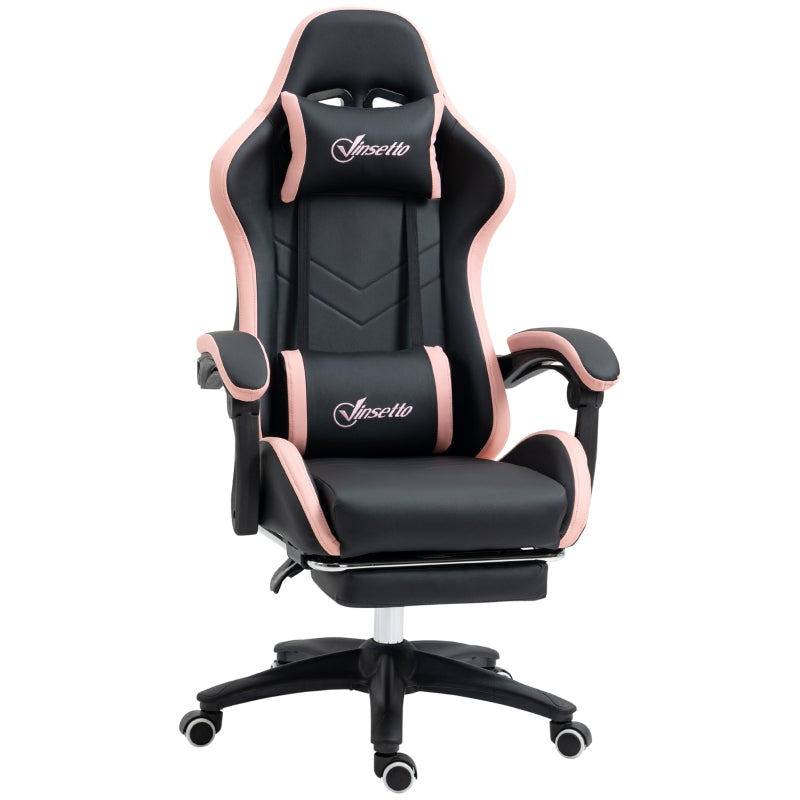 Computer Gaming Chair, 135° Reclining Footrest Lumbar Support, Black and Pink PU Leather