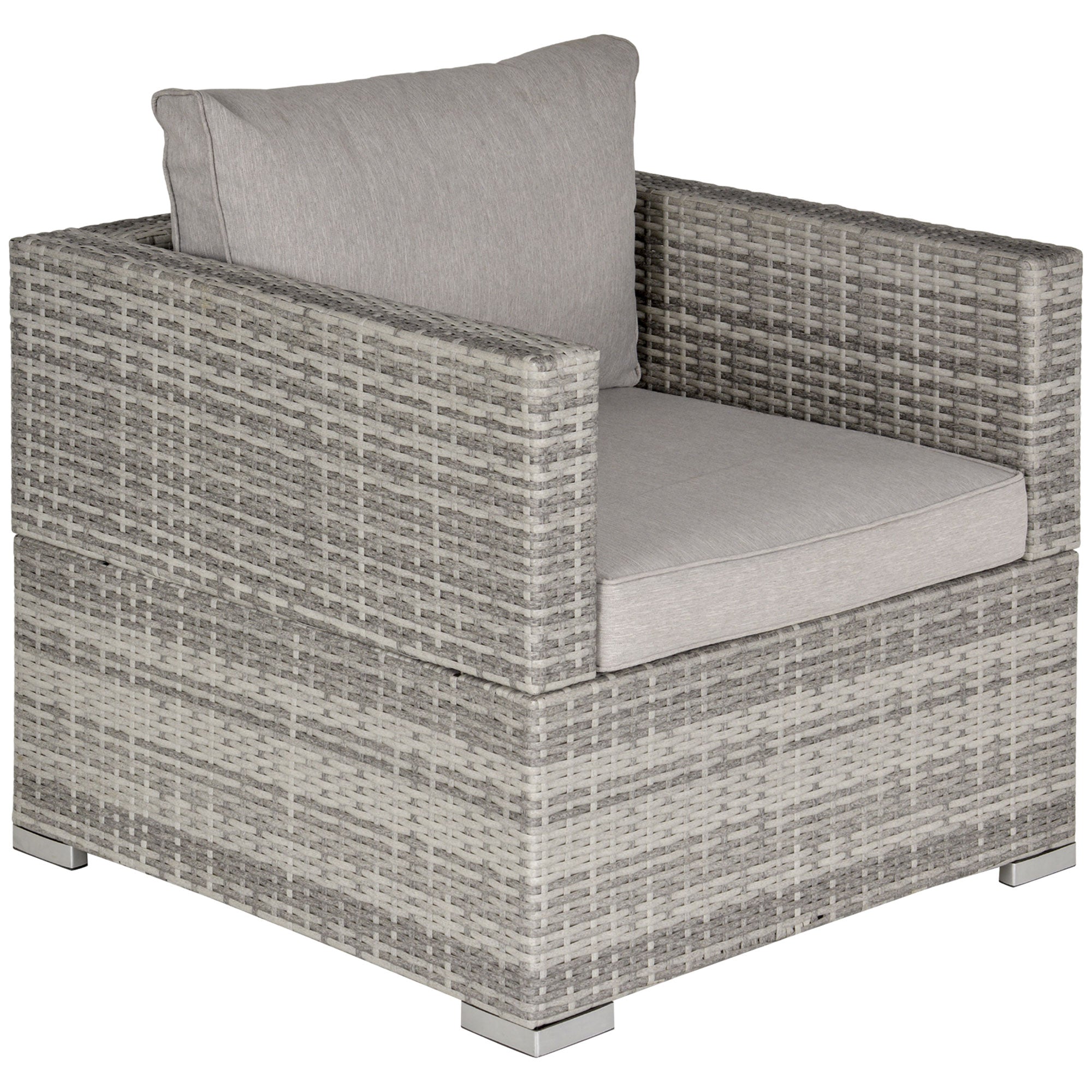 Single Seater Rattan Chair Sofa, Padded Cushions PE Wicker Armchair, Grey