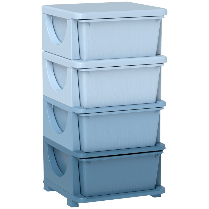 Kids' Storage Boxes, 4 Drawers, Rounded Edges, Plastic, Blue