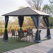 Hardtop Gazebo, 3m x 3m Metal Frame Mesh Draped, Grey
