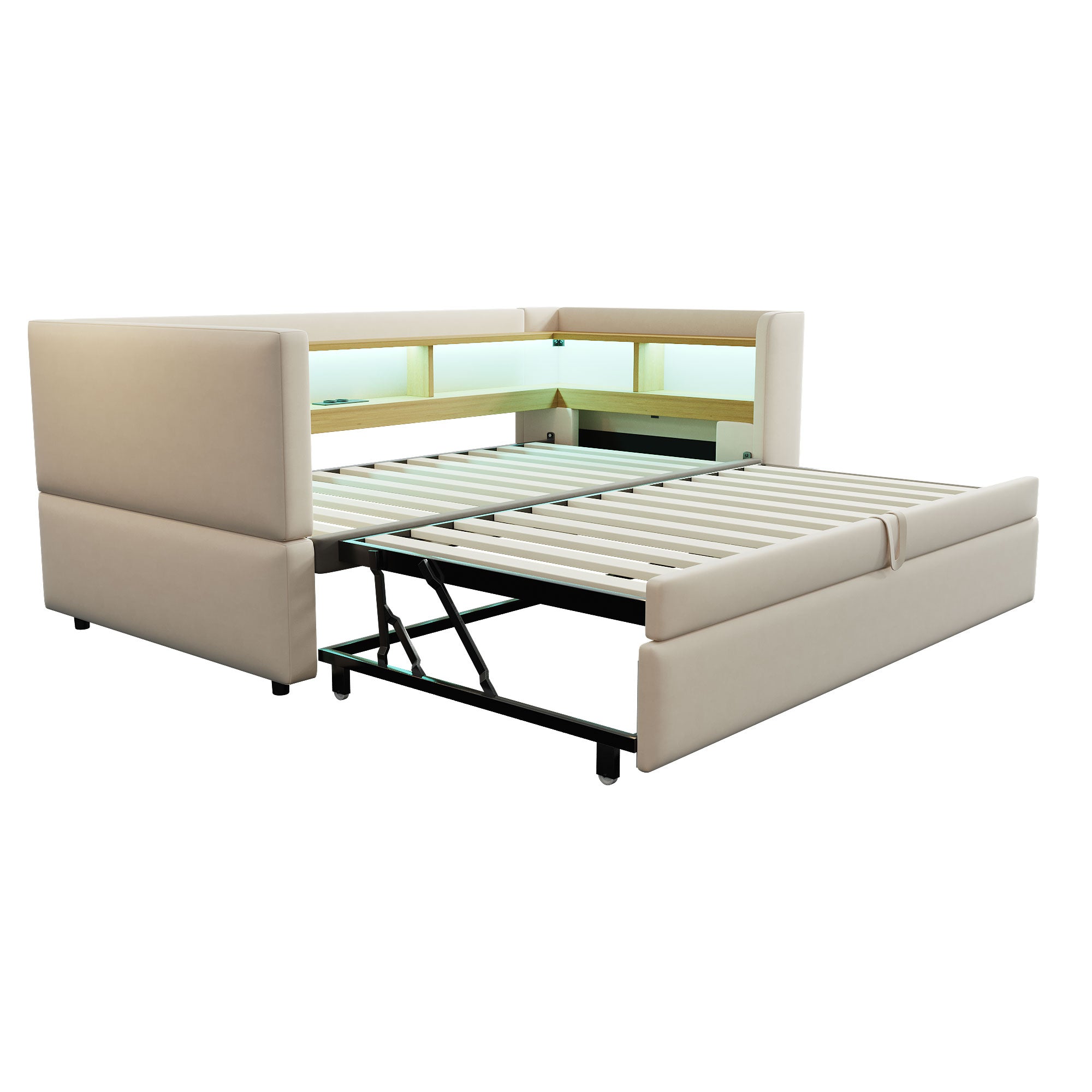 Multi-Functional Sofa Bed with Storage, LED Lighting & USB/Power Outlets, Beige