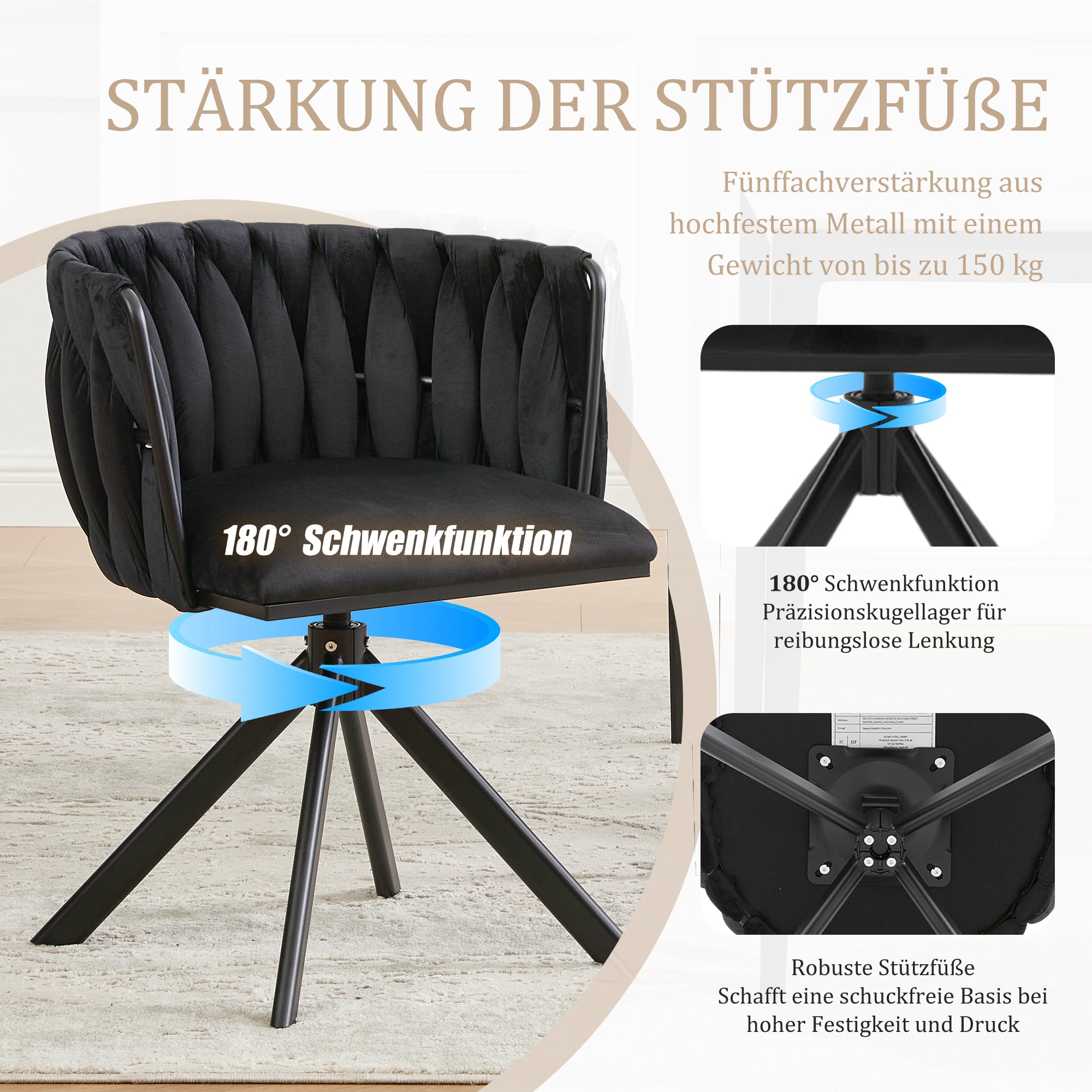 Velour Armchair 180° Swivel Ergonomic Heavy-Duty Metal (Set of 2)