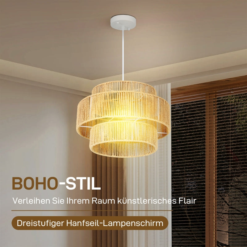 Pendant Light Hanging Lamp E27 Socket Boho Style Hemp Rope Light Brown