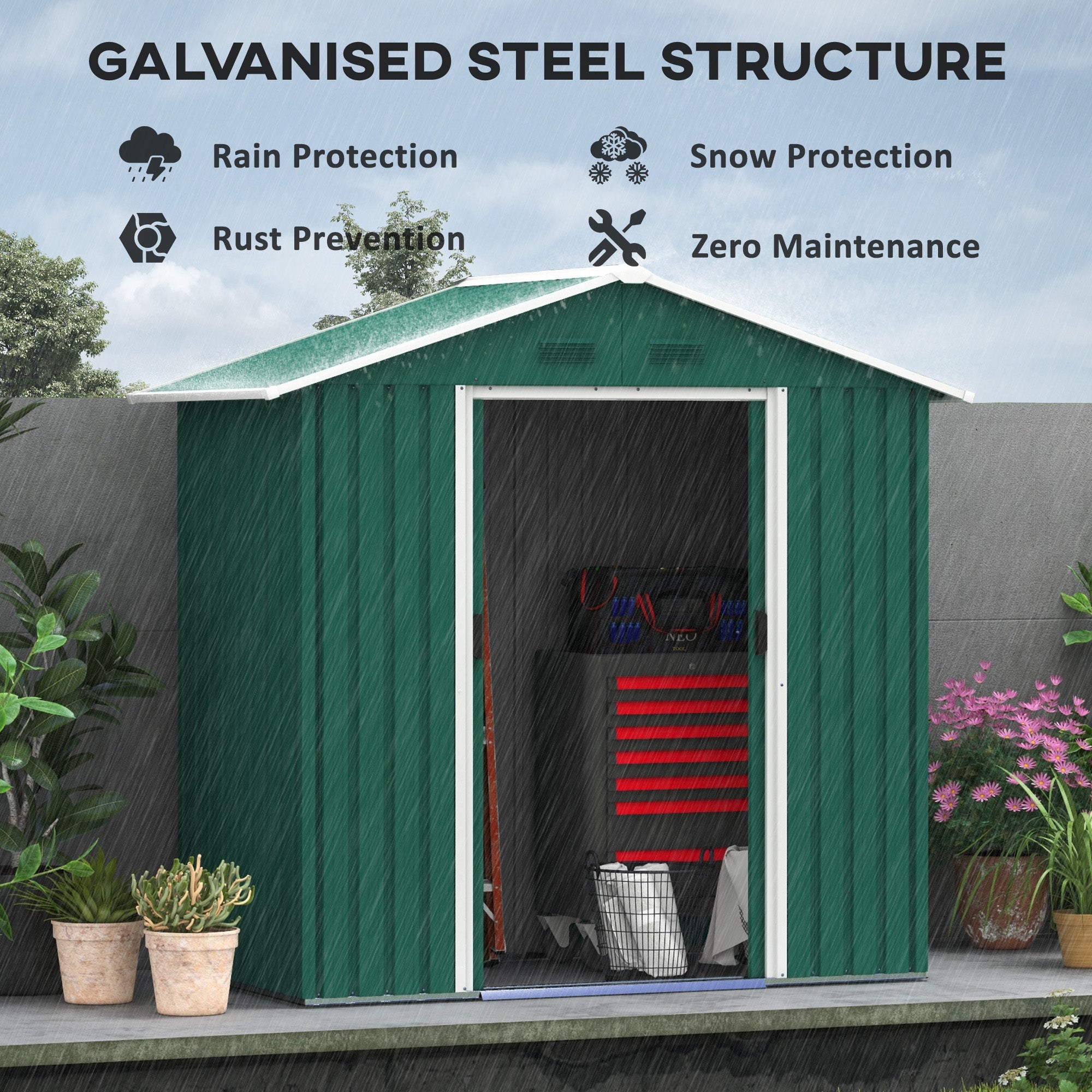 Garden Storage Shed 6.5ft x 3.5ft Double Doors 4 Vents Metal Green