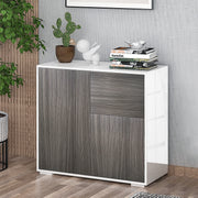 Sideboard Cabinet, High Gloss Frame Push-Open with 2 Drawers, Grey