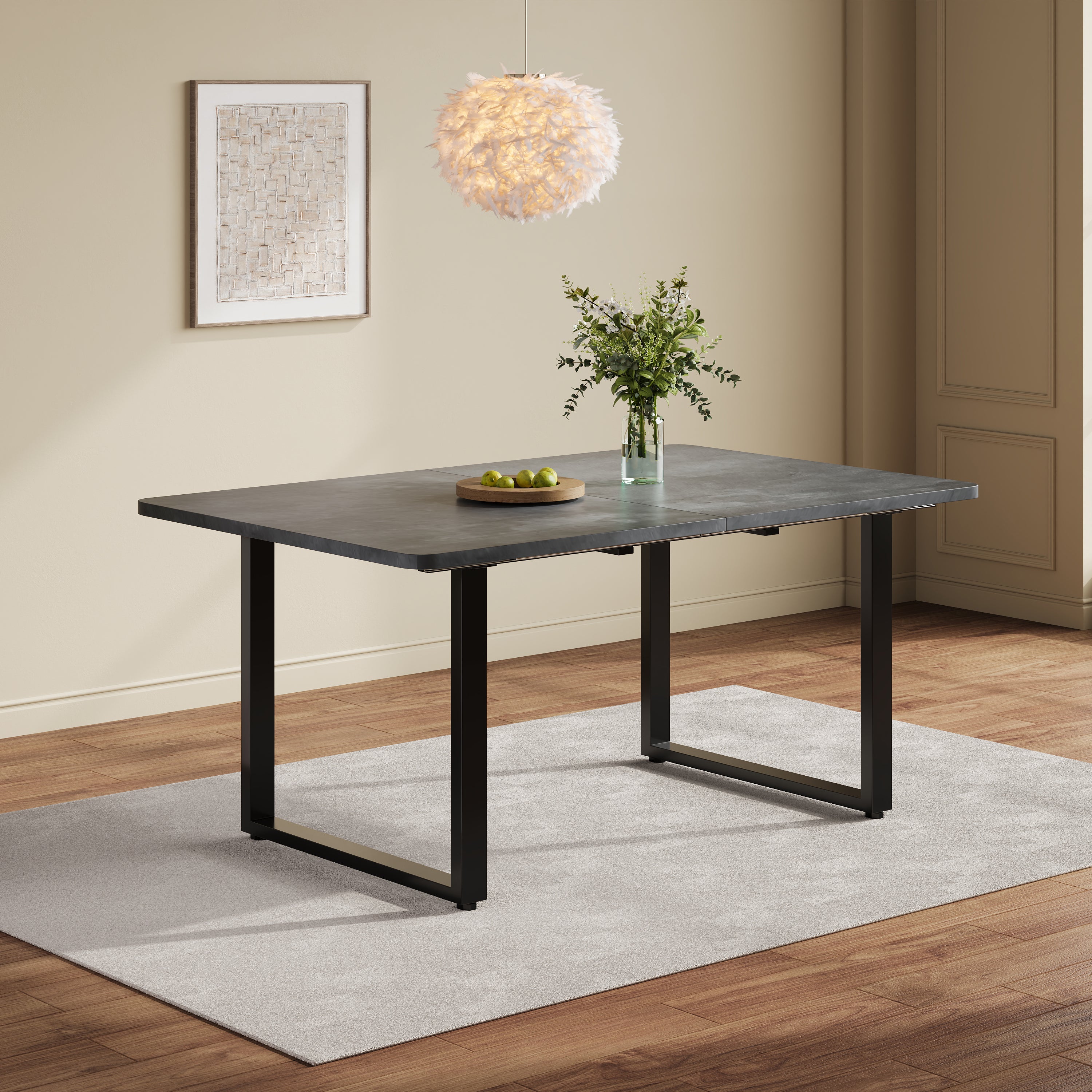 Extendable Dining Table 140/180/220cm 6-10 Seater Metal Legs - Grey