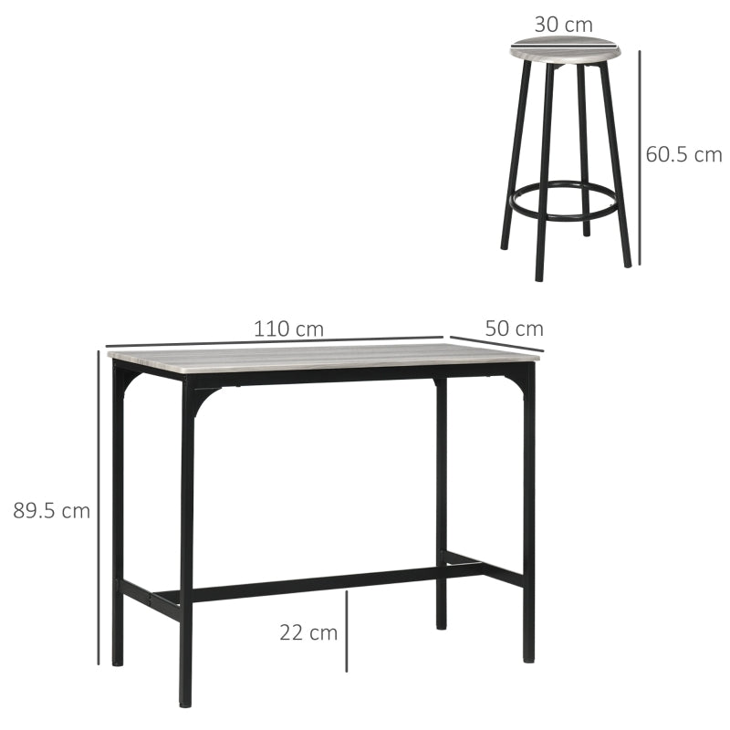 Five-Piece Bar Table Set Industrial-Style Dining Grey/Black