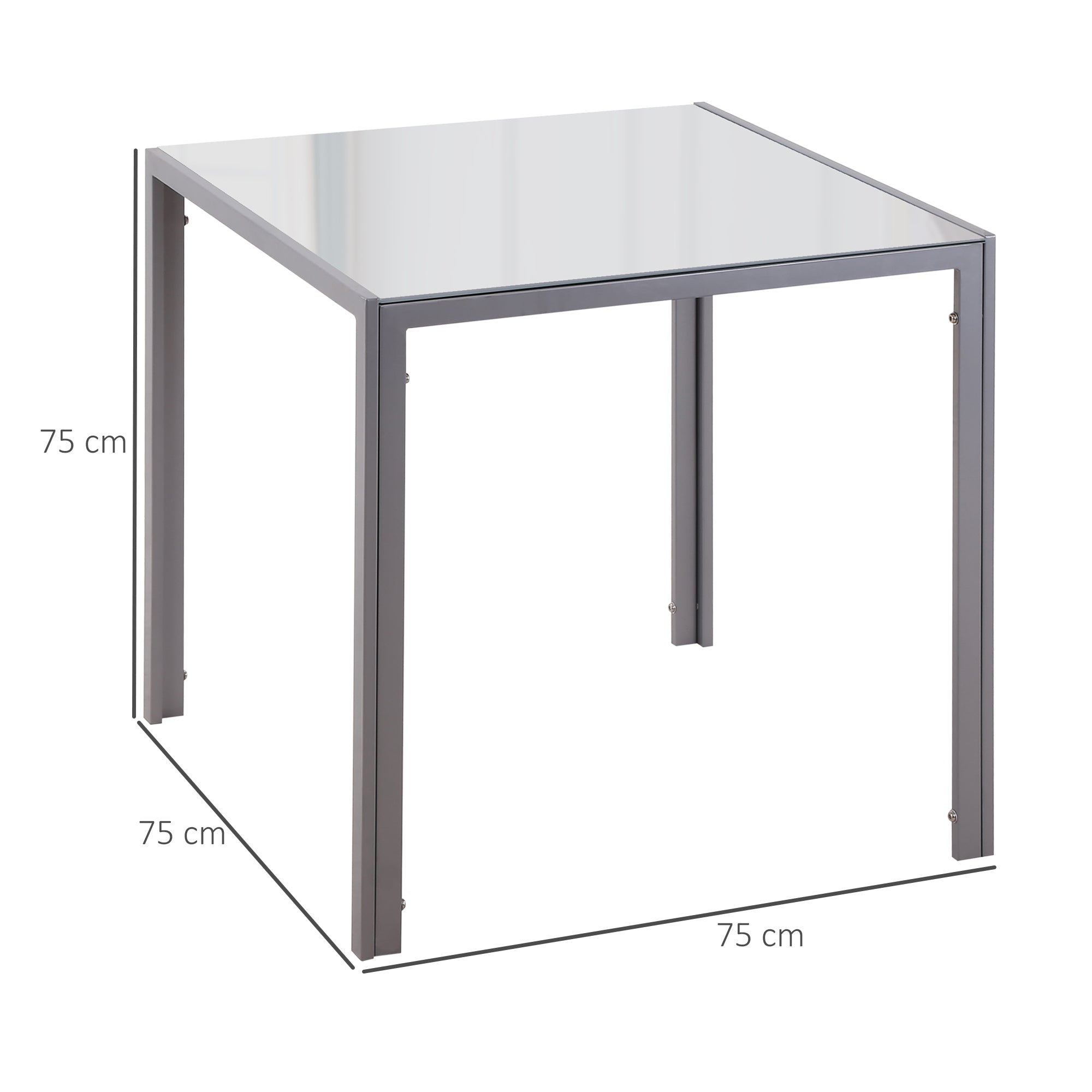 Square Dining Table 4 Person Tempered Glass Modern Grey
