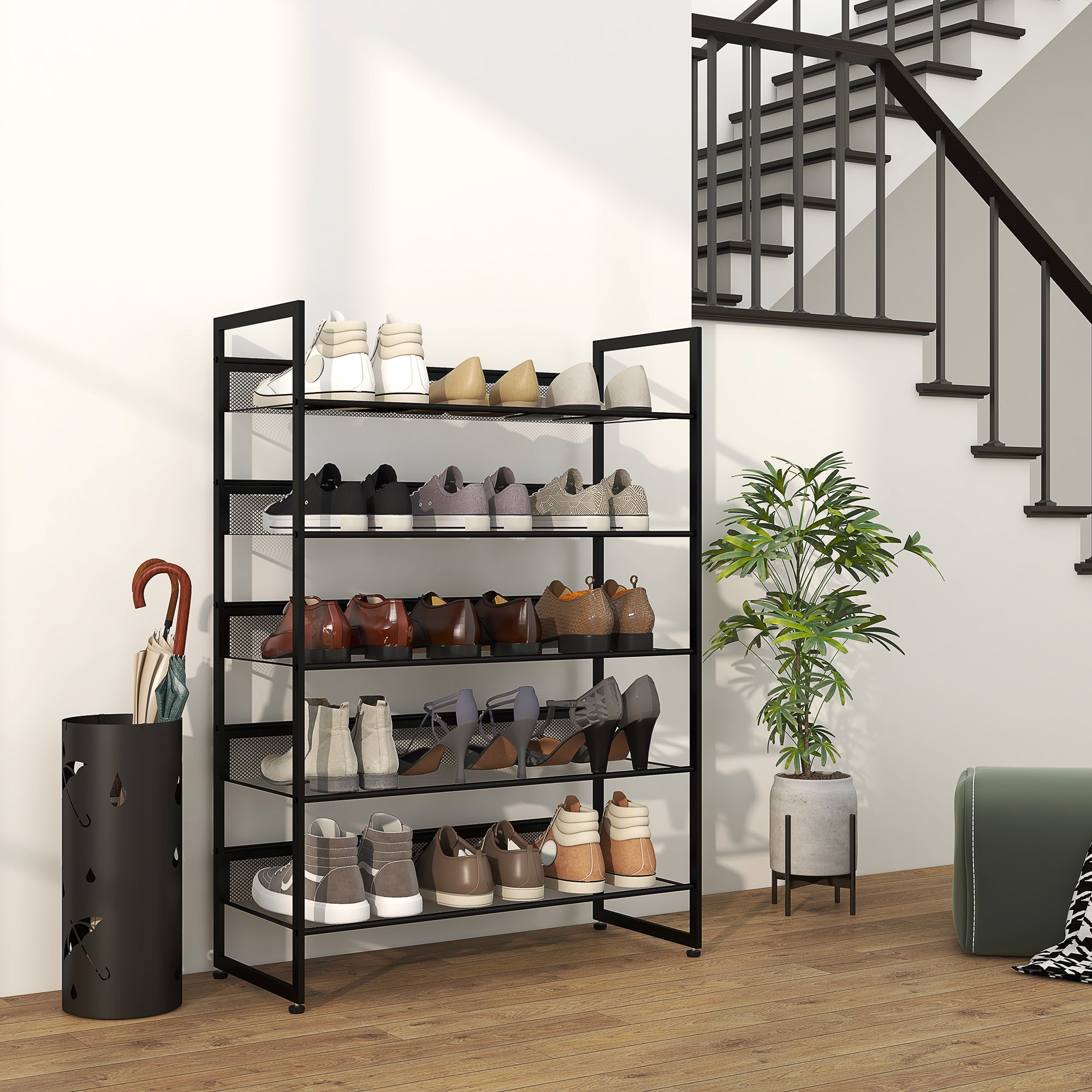 Small Shoe Rack, Tall Narrow 5-Shelf, Black