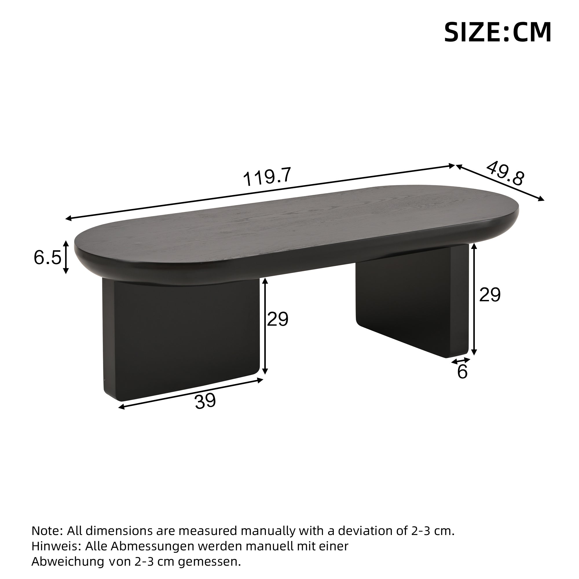 Coffee Table Oval Modern Minimalist Spray-Painted MDF Black