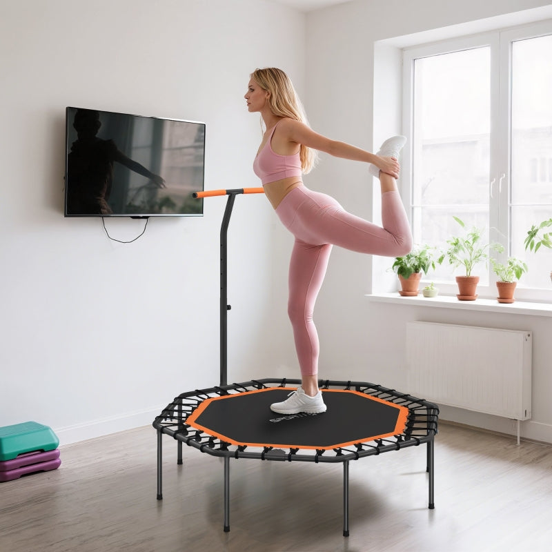Fitness Trampoline Adjustable Handlebar Stable Indoor - Steel Orange