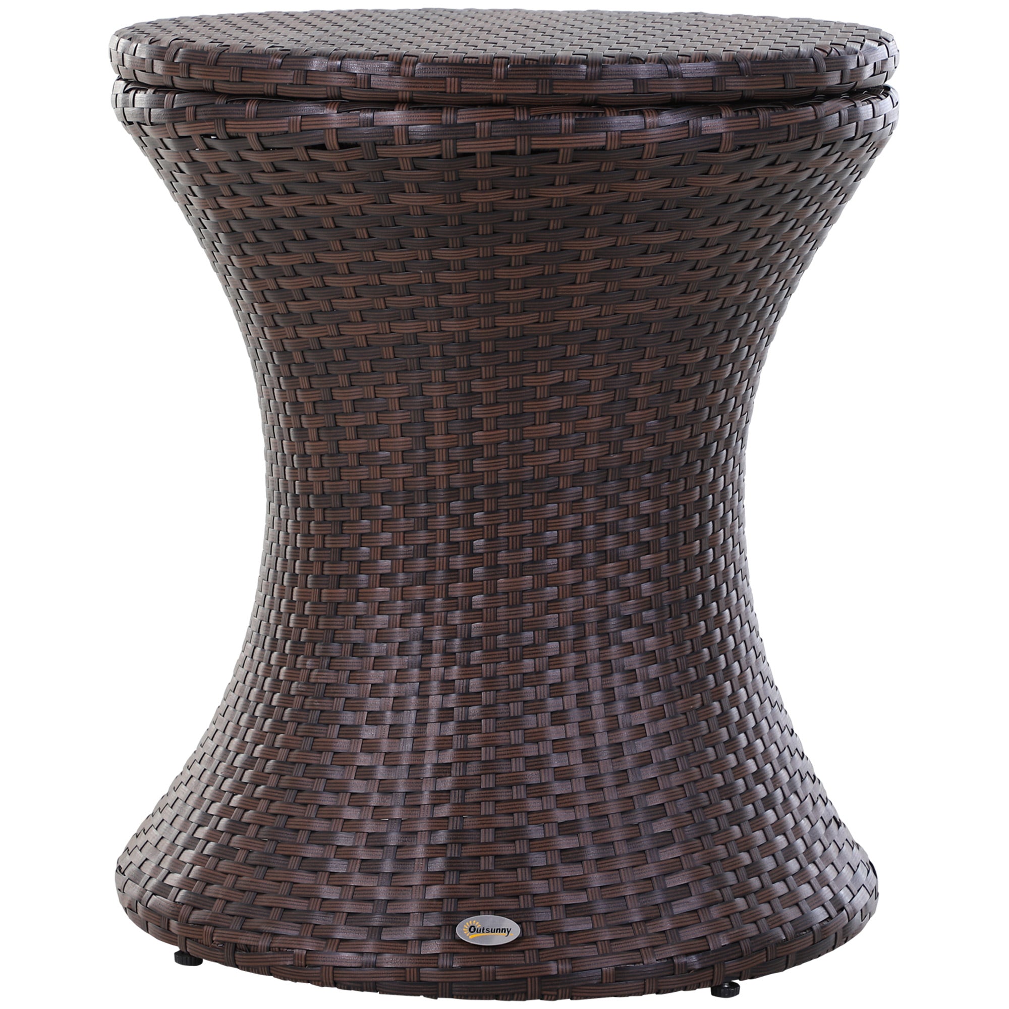 PE Rattan Ice Bucket Table, Height Adjustable Outdoor Drinks Cooler, Round 52 cm, Brown