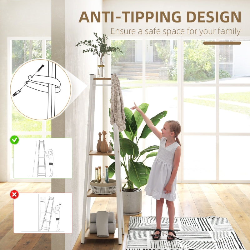 Compact Freestanding Coat Rack Multi-Storage Trapezium - White/Oak