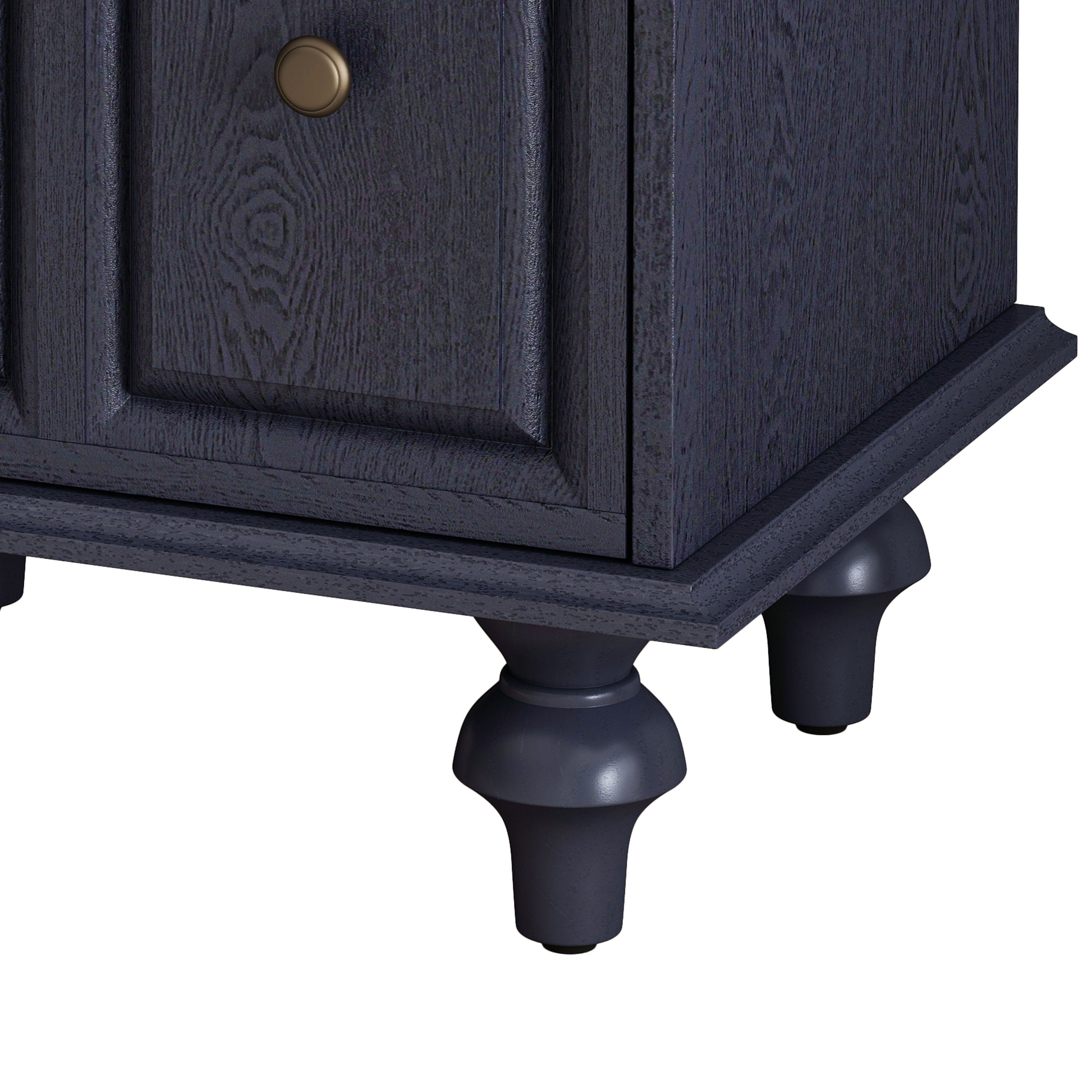 Vintage Bedside Table 52CM with 2 Drawers Roman Column Legs Solid Wood Dark Blue