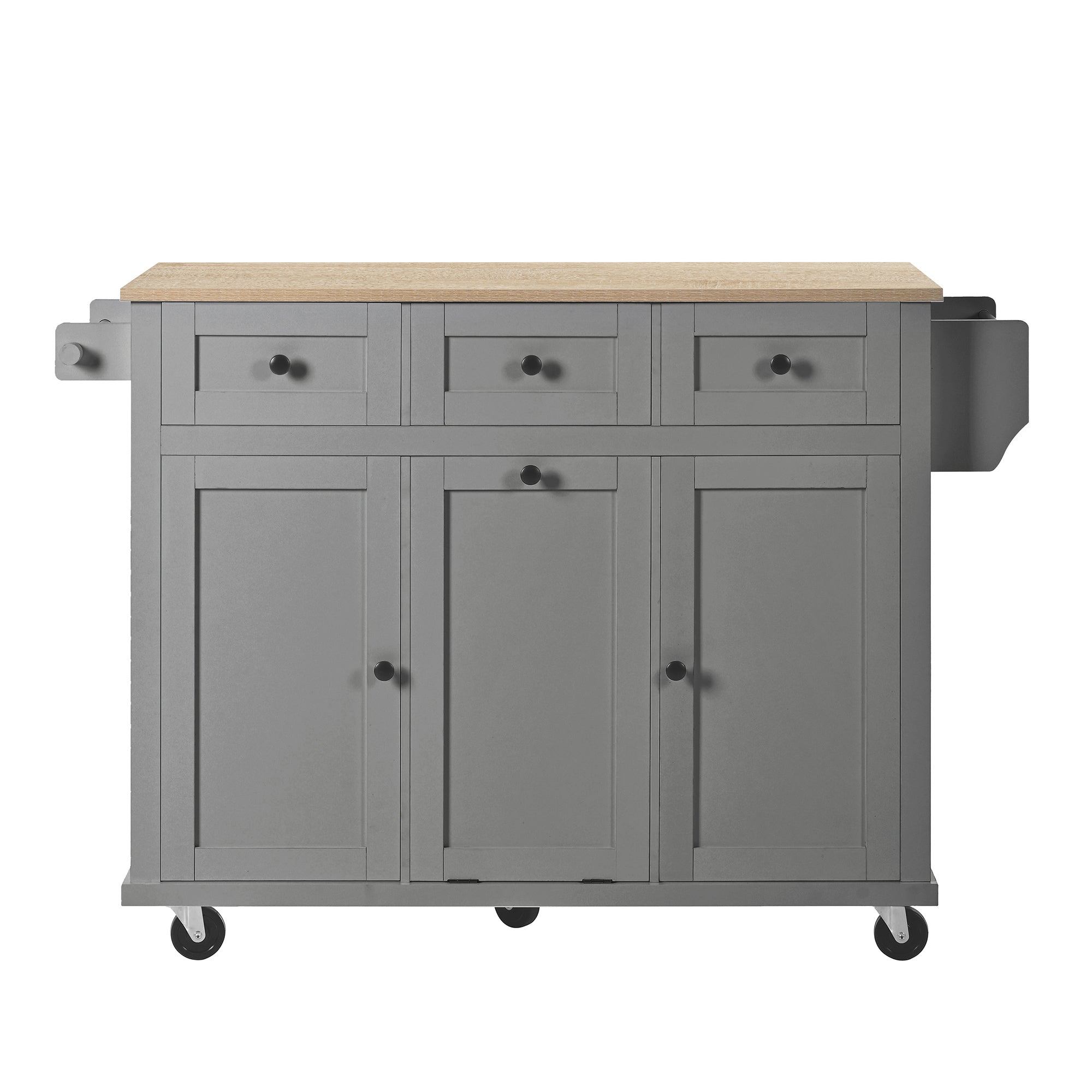 Mobile Kitchen Island with Extendable Dining Area and Waste Bin, Grey