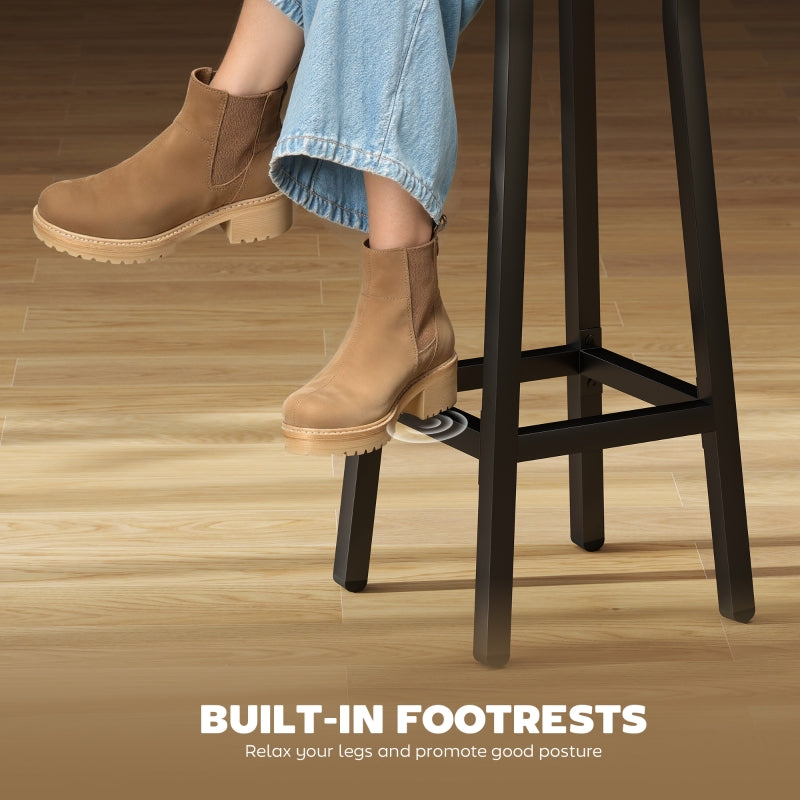 Bar Stools Set of 2, Breakfast Industrial Round with Footrest, Rustic Brown