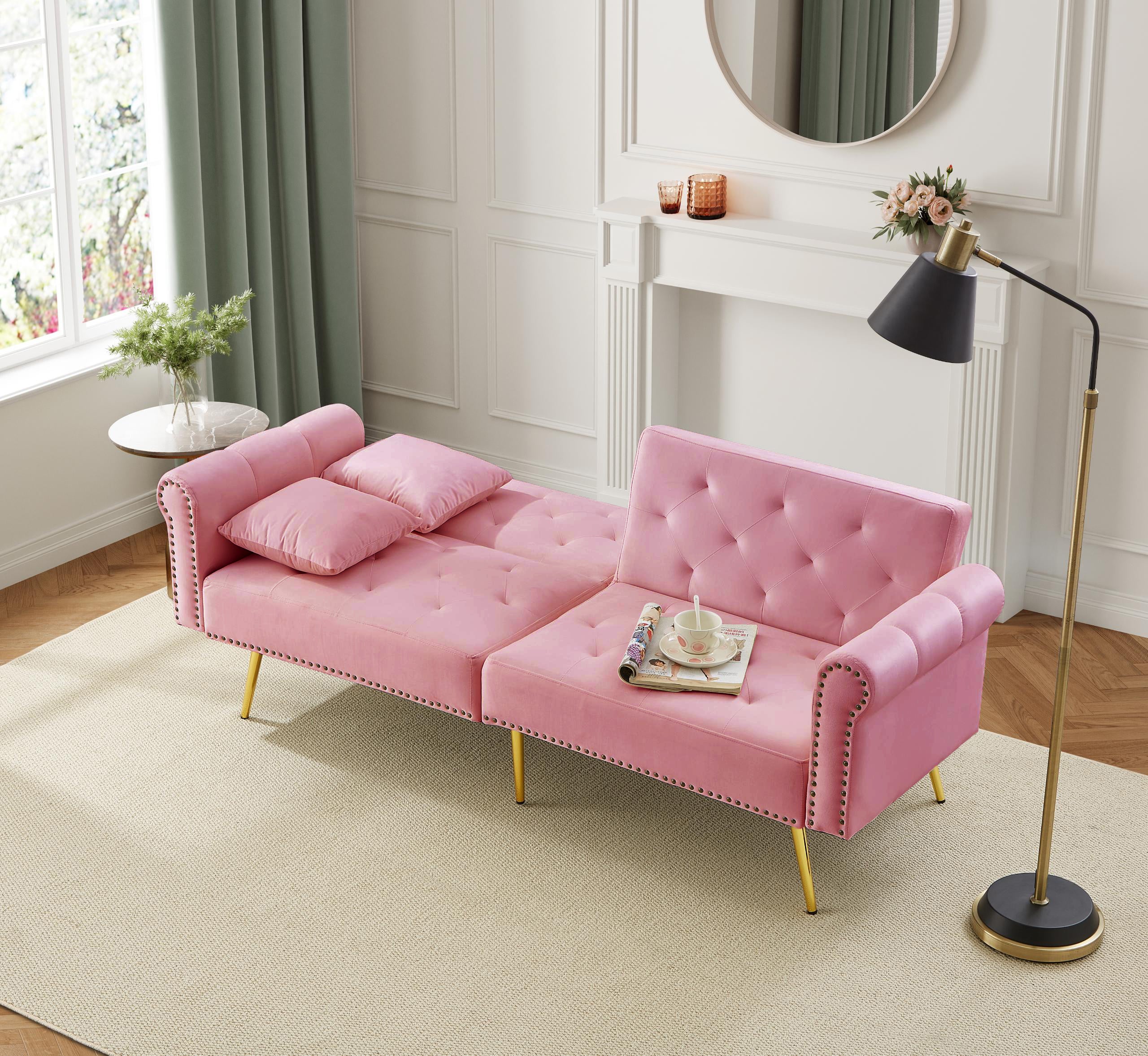 Modern 2-Seater Sofa Bed, Adjustable Backrest, Gold-Plated Metal Feet, Velvet