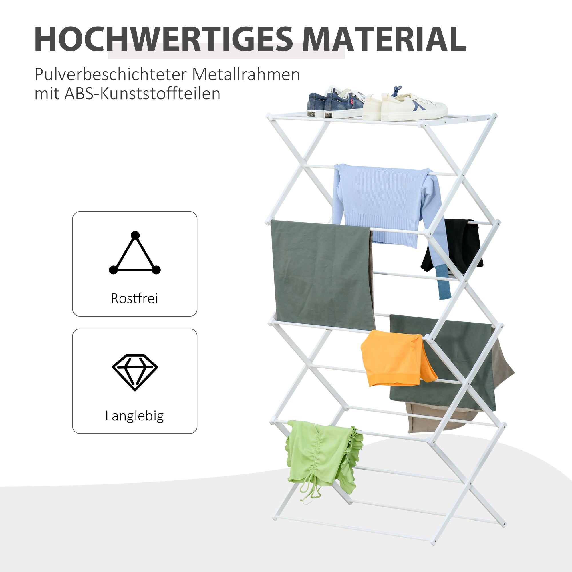 Foldable Clothes Airer, 8-Tier Tower Dryer, Metal Plastic White