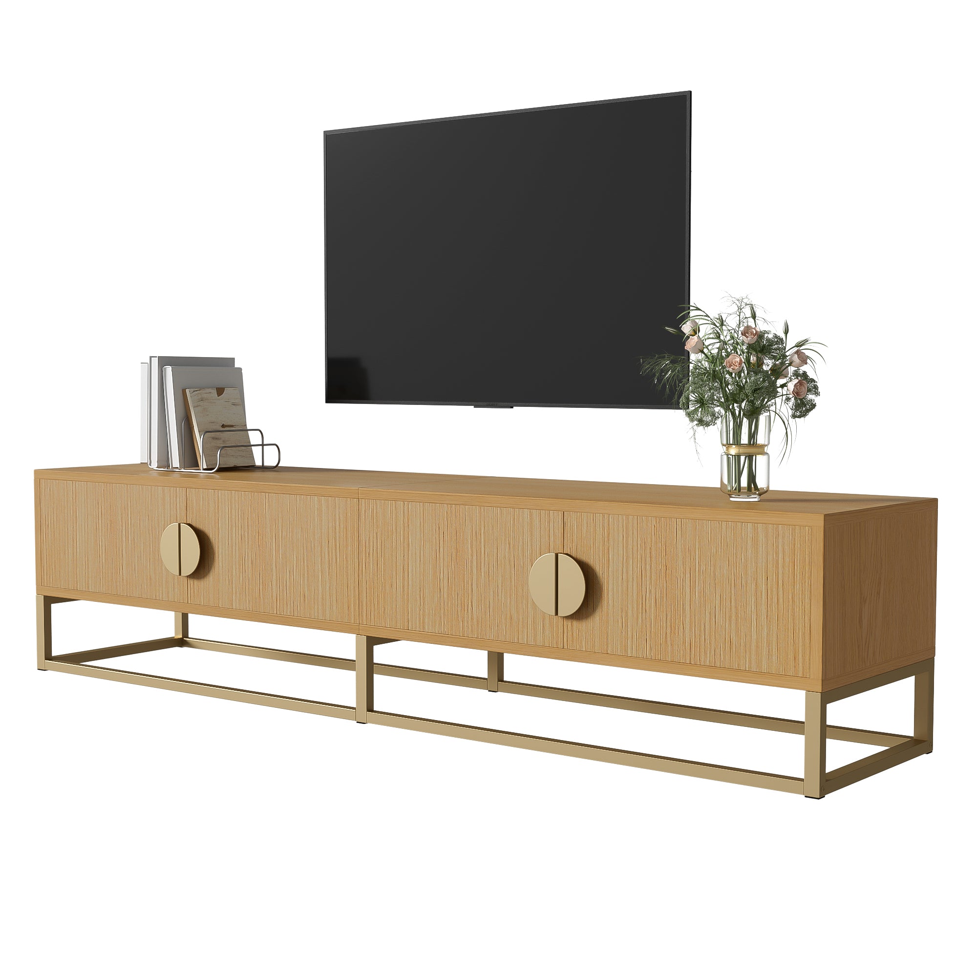 TV Cabinet 180cm 4 Doors Semi-circular Handles Wood Grain Finish