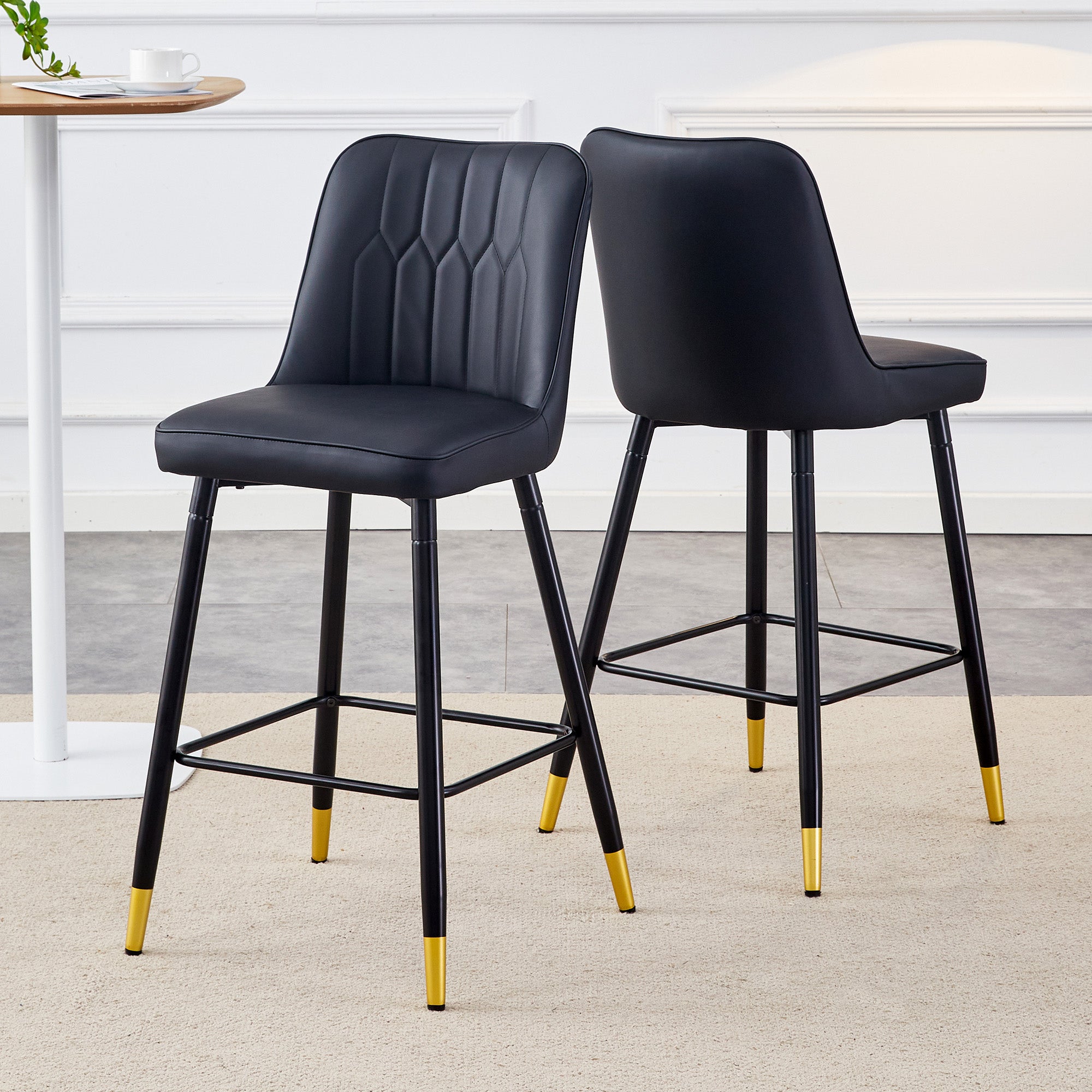 Bar Stools, 100cm High with Gold Metal Frame, Black PU Leather