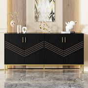 Sideboard, 4-Door Modern Large Capacity with Adjustable Shelves, Black and Gold MDF