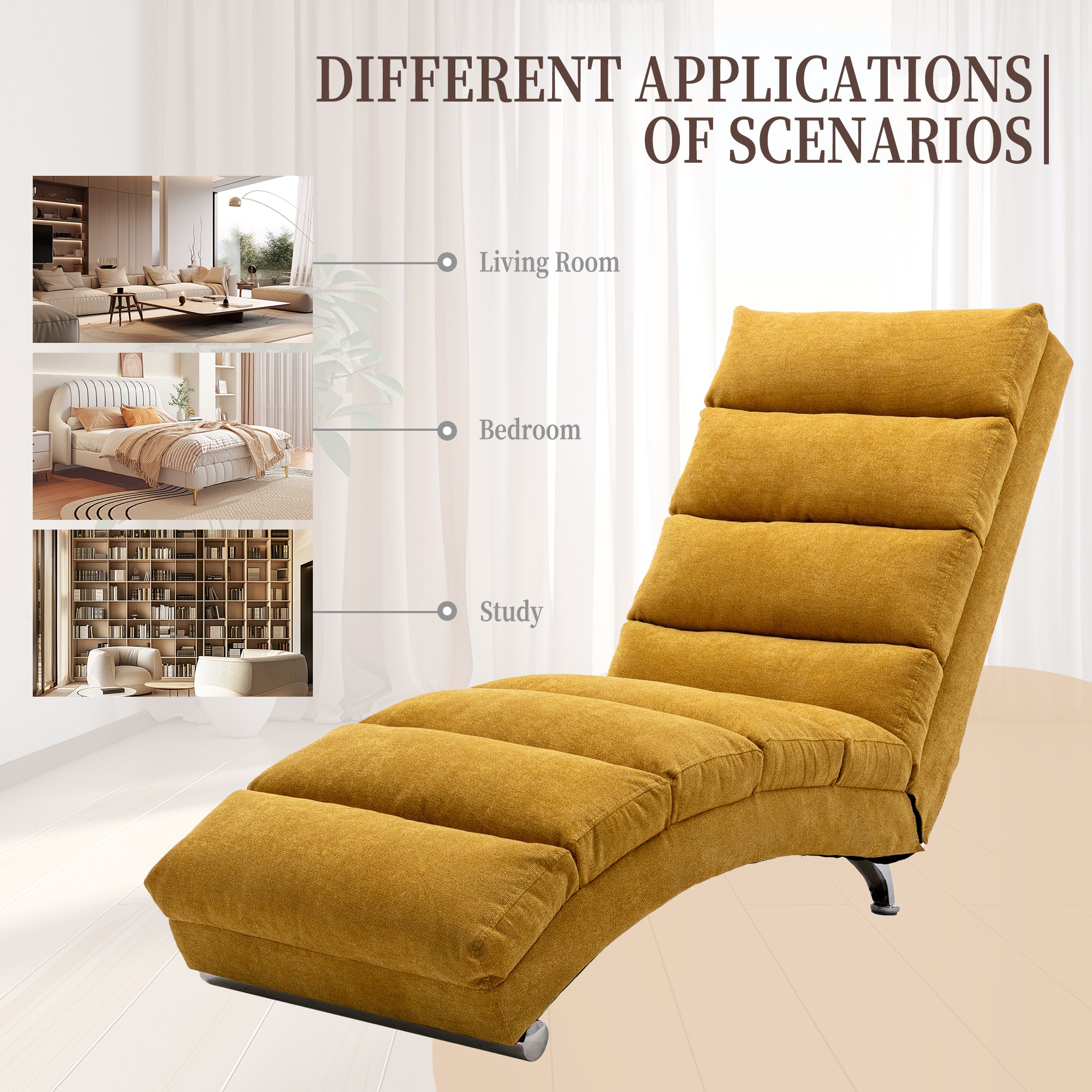 GOMYWAY Chaise Lounge Fixed Recliner Sofa with Vibration and Side Pocket, Linen