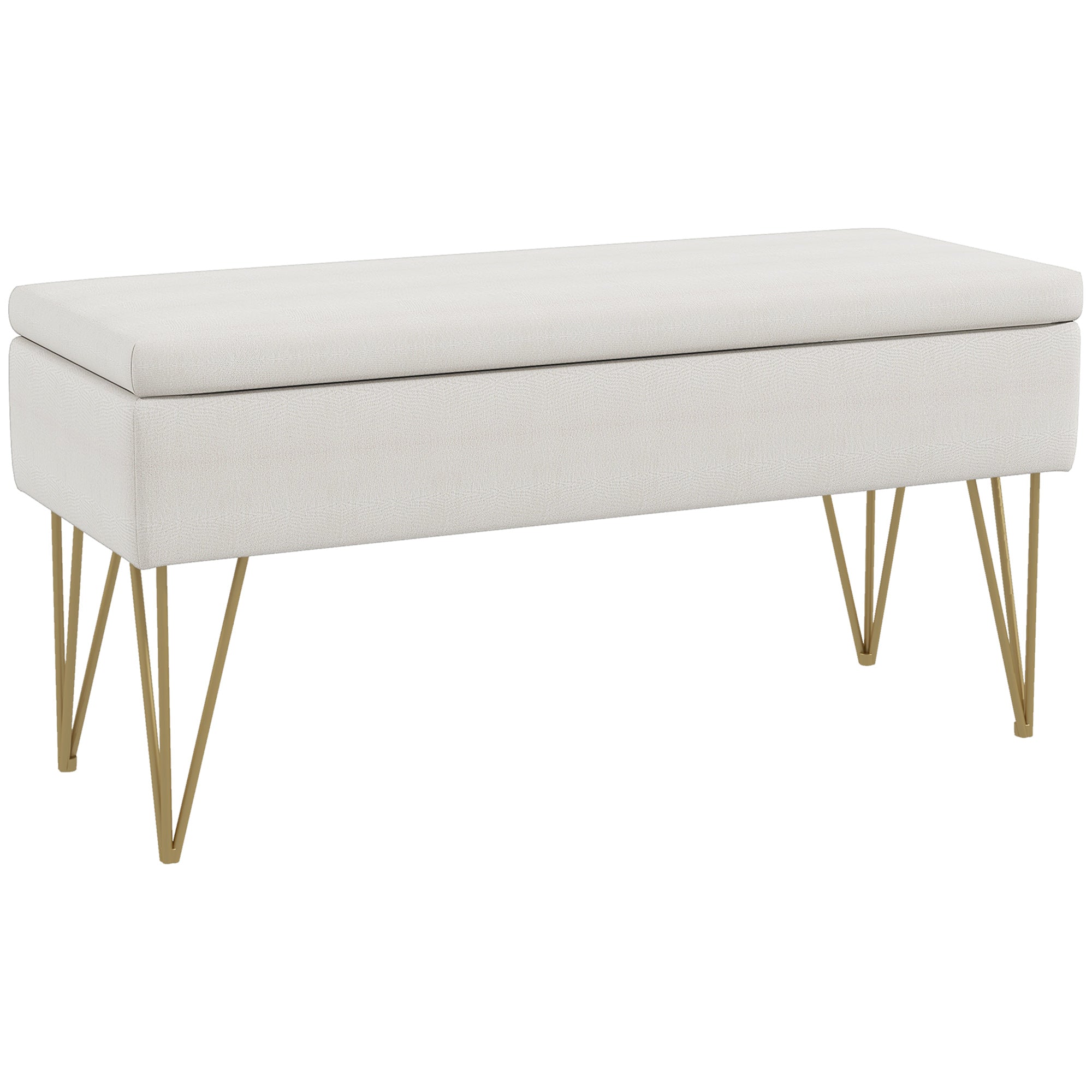 Upholstered Bench, Storage Steel Legs, Cream