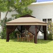 Pop Up Gazebo, 3 x 3m Height Adjustable Event Shelter with Netting and Carrying Bag, Beige