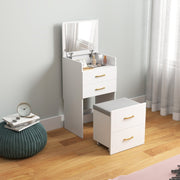 3-in-1 Dressing Table with Mirror, Bedside Table, Rolling Stool, Drawers, White